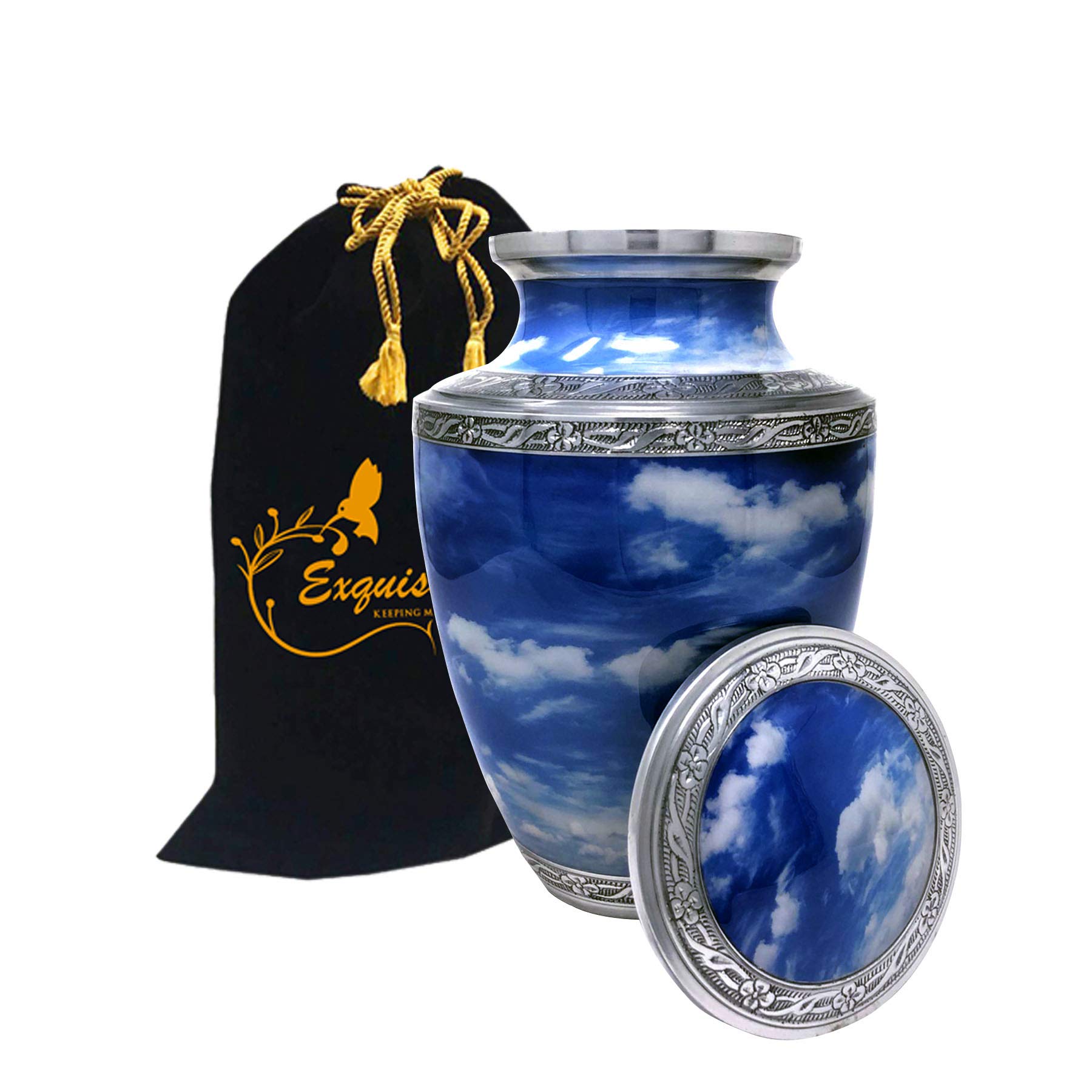 Handcrafted Metal Cremation Urn for Ashes - Elegant Funeral Urn with Free Velvet Storage Bag (Cloud Design) - Perfect for Memorial Services & Home Display