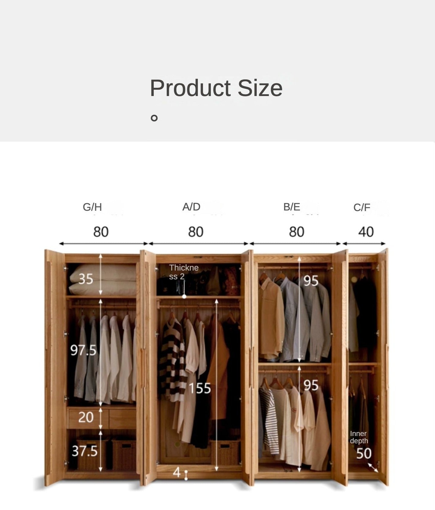 Solid Oak Wood Wardrobe - Premium Quality, Spacious Storage for Bedroom, Closet & Home Organization