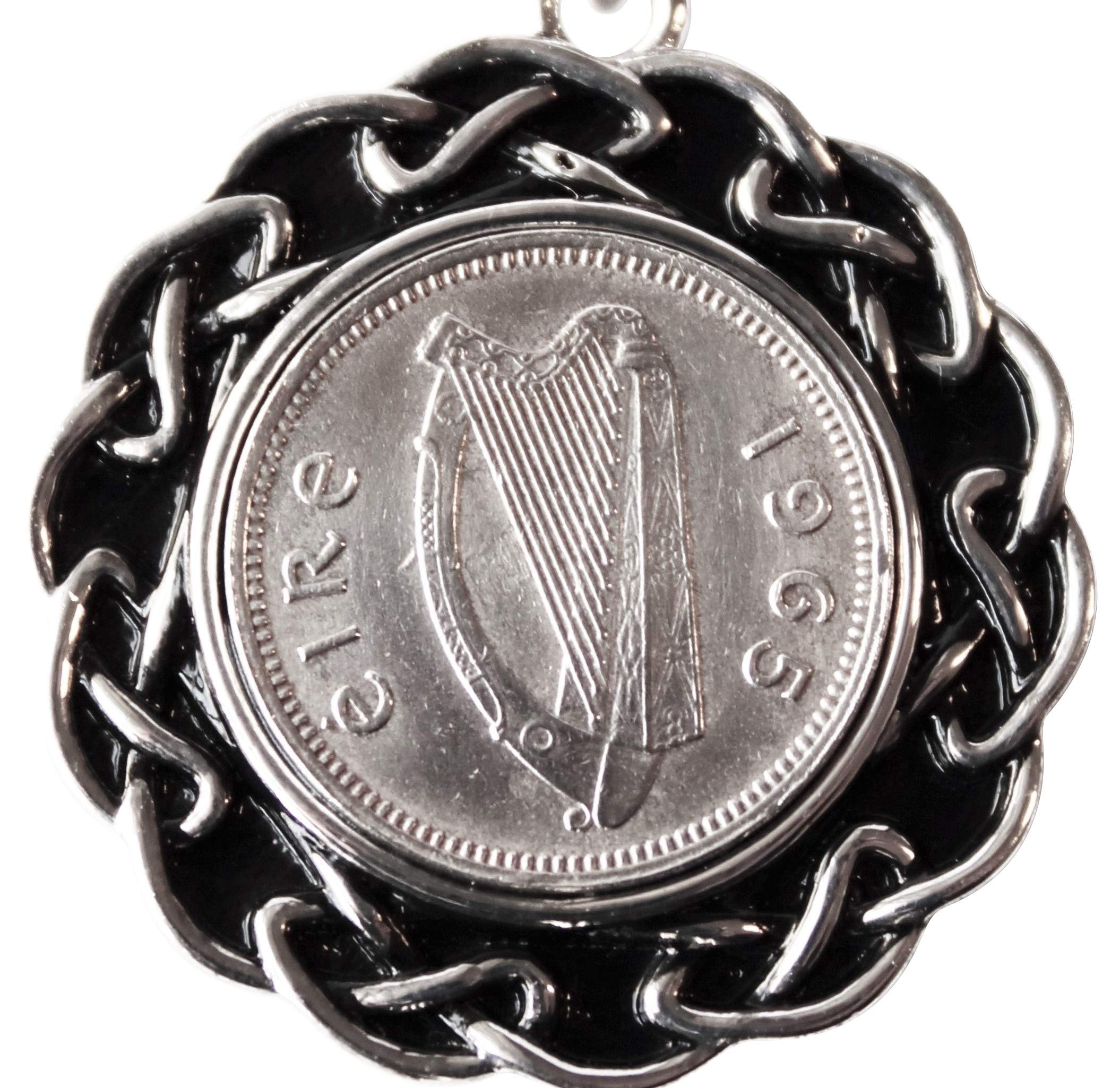Vintage 1965 Irish Threepence Rhodium Plated Pendant Necklace - Unique Birthday Gift for Women | Irish Heritage Jewelry & Special Occasion Present