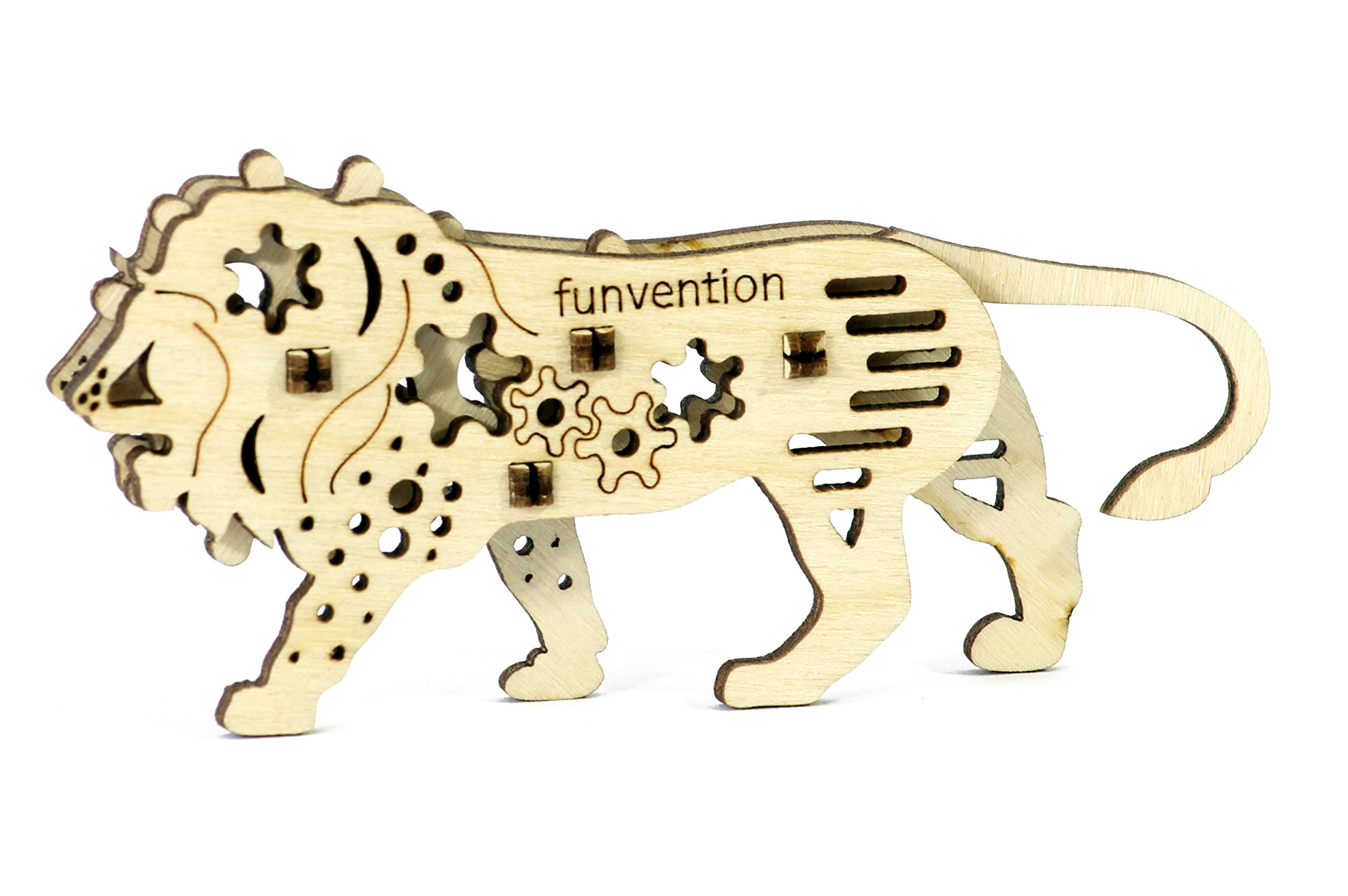 Funvention STEM Learning 3D Puzzle Kit - DIY Miniature Mechanical Lion, Unicorn, Dinosaur & Butterfly Models for Kids | Educational Wooden Fidget Toys | Science Experiment & Engineering Project for Children | Perfect for Classroom Activities, Birthday Gifts & Creative Play