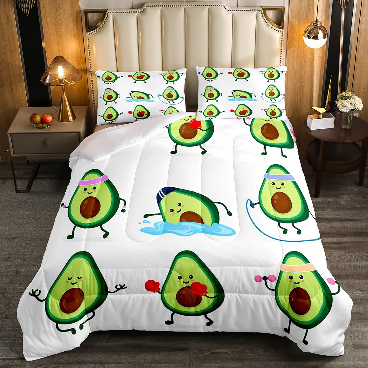Erosebridal Twin Size Avocado Comforter Set - Cute Cartoon Fruit Bedding for Boys & Girls | Green & White Duvet Cover with Sports Game Theme | Perfect for Kids' Room Decor, Birthday Gifts & Nursery Essentials