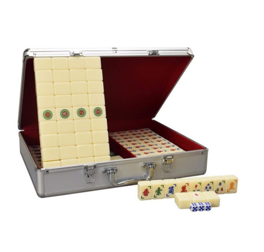 Premium Portable Acrylic Guangdong Vietnamese Mahjong Set - Green Rice White Tiles with Aluminum Storage Box for Home, Travel & Educational Play (Beige) | Perfect for Family Game Nights, Parties & Cultural Learning