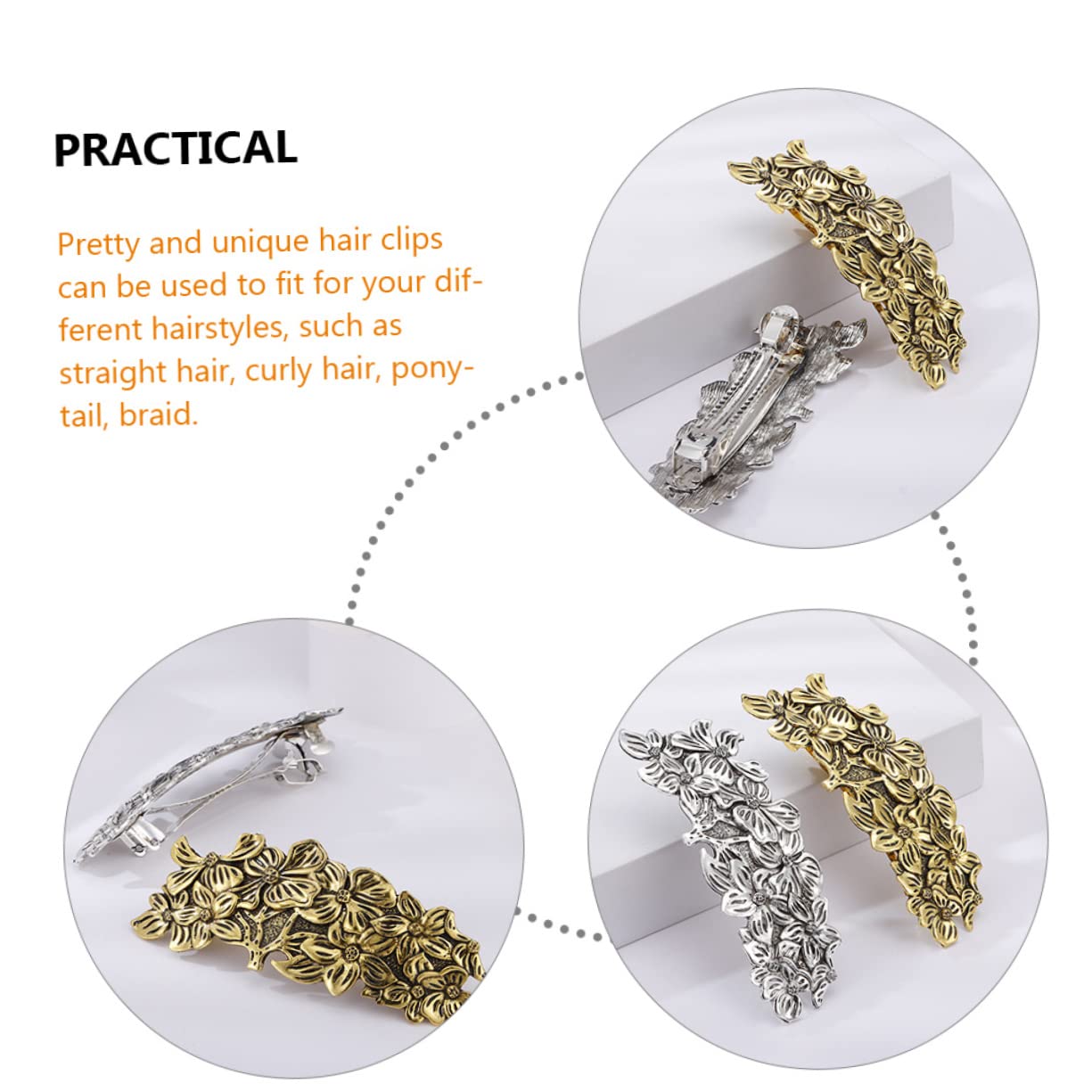 FRCOLOR 3 Sets Luxury Floral Hair Clips for Women & Girls - Elegant Metal Hair Barrettes for Wedding, Party, Prom & Special Occasions - Perfect Bridal Hair Accessories (6 PCS)