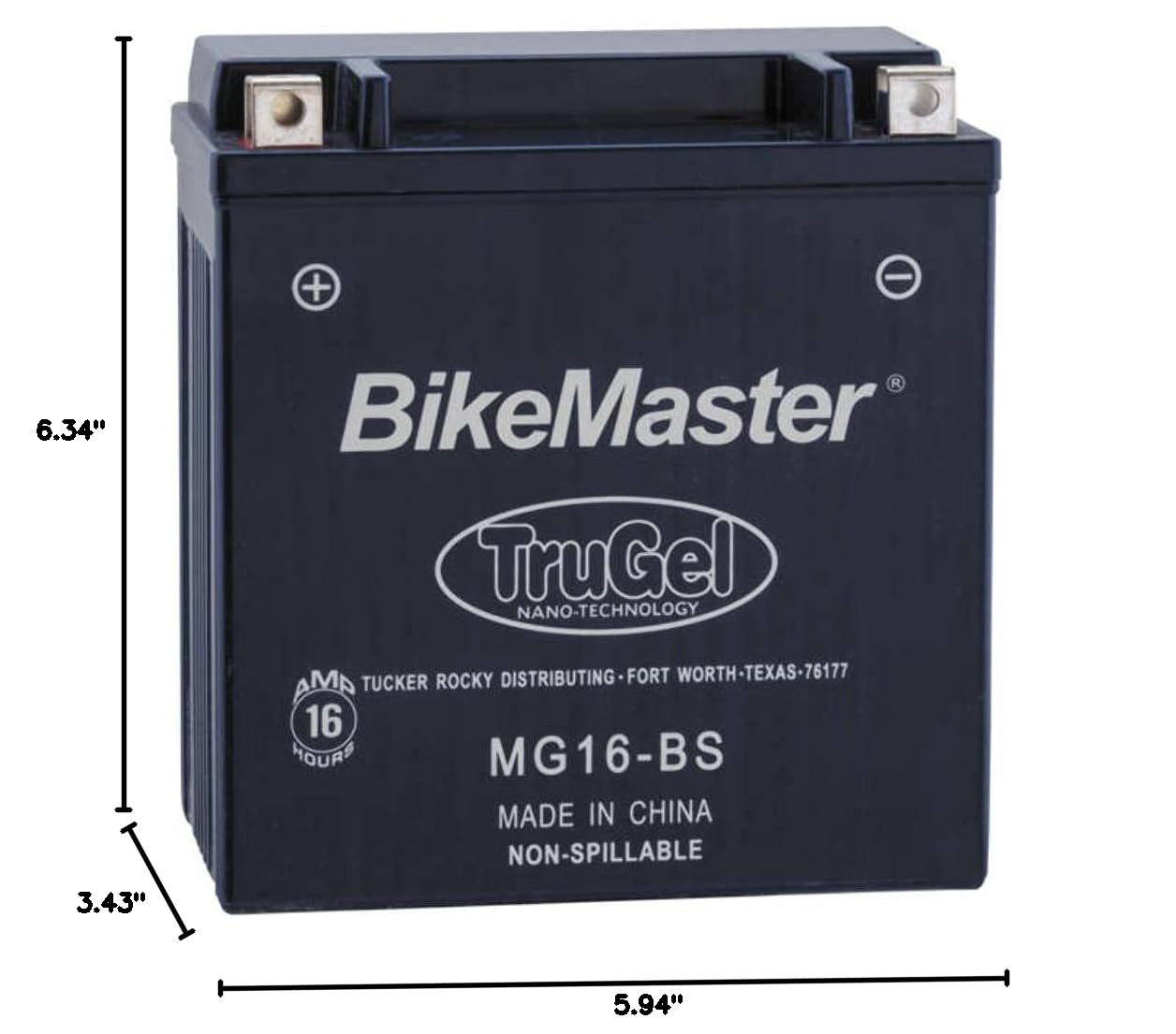 BikeMaster TruGel Sealed Lead Acid Battery MG16-BS - High Performance Motorcycle & ATV Battery for Reliable Starting Power in All Weather Conditions