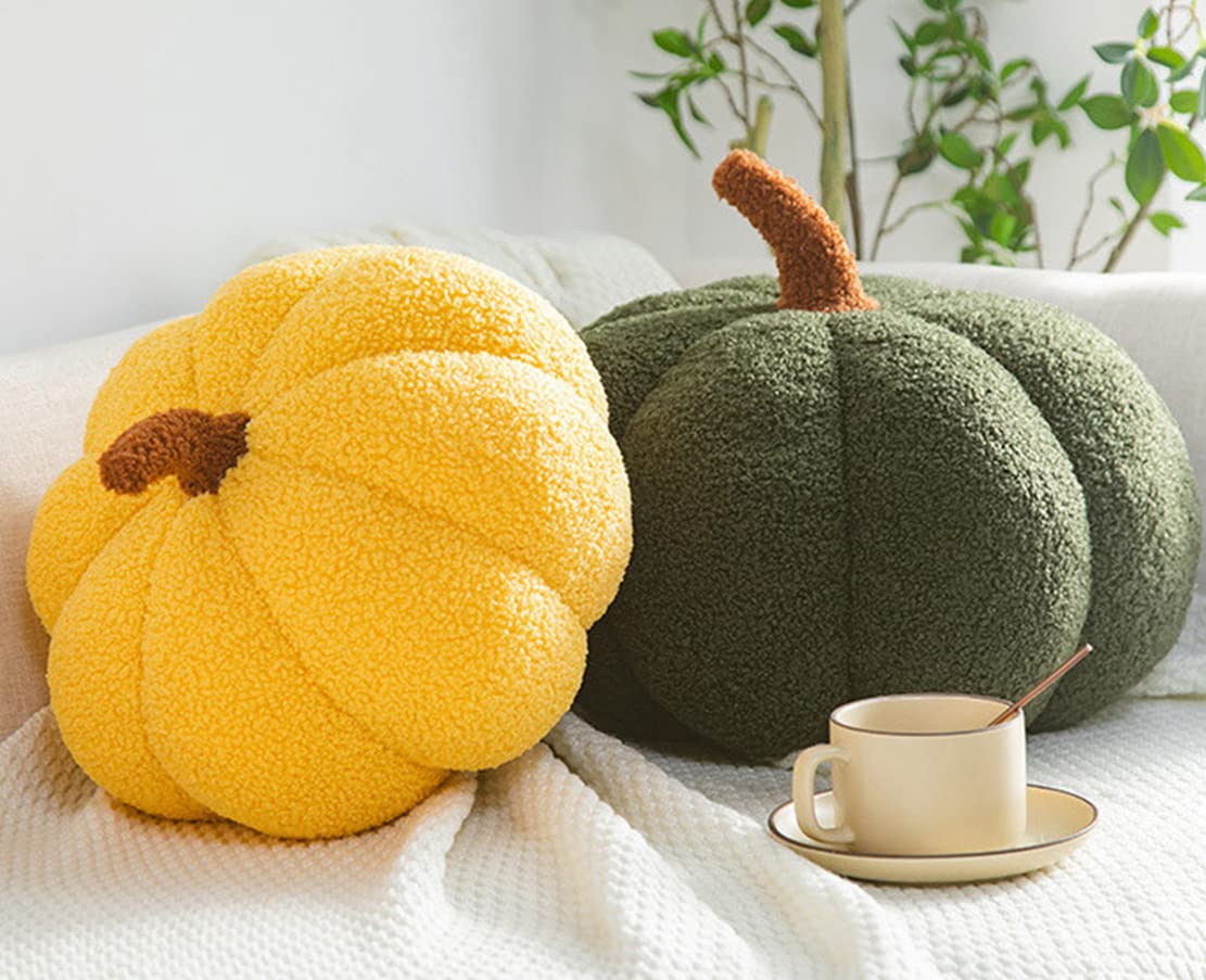 3D Simulated Pumpkin Plush Pillow - Soft Sofa Cushion for Home Decor (13 Inch, Yellow) - Perfect for Halloween, Fall Decorations, and Cozy Living Room Accents