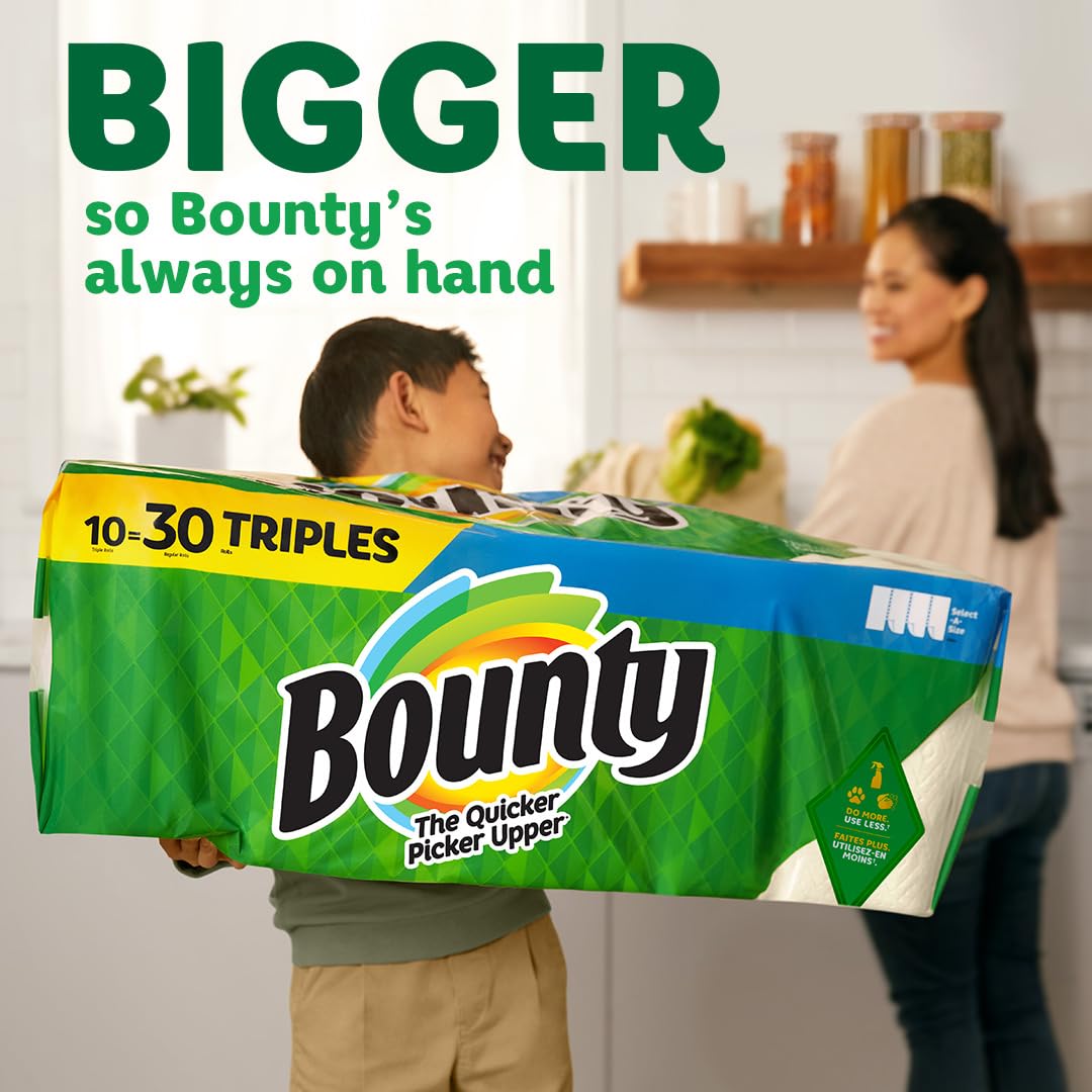 Bounty Full Sheet White Paper Towels, 2 Triple Rolls (Equals 6 Regular Rolls) - Super Absorbent & Strong for Kitchen, Cleaning & Household Use