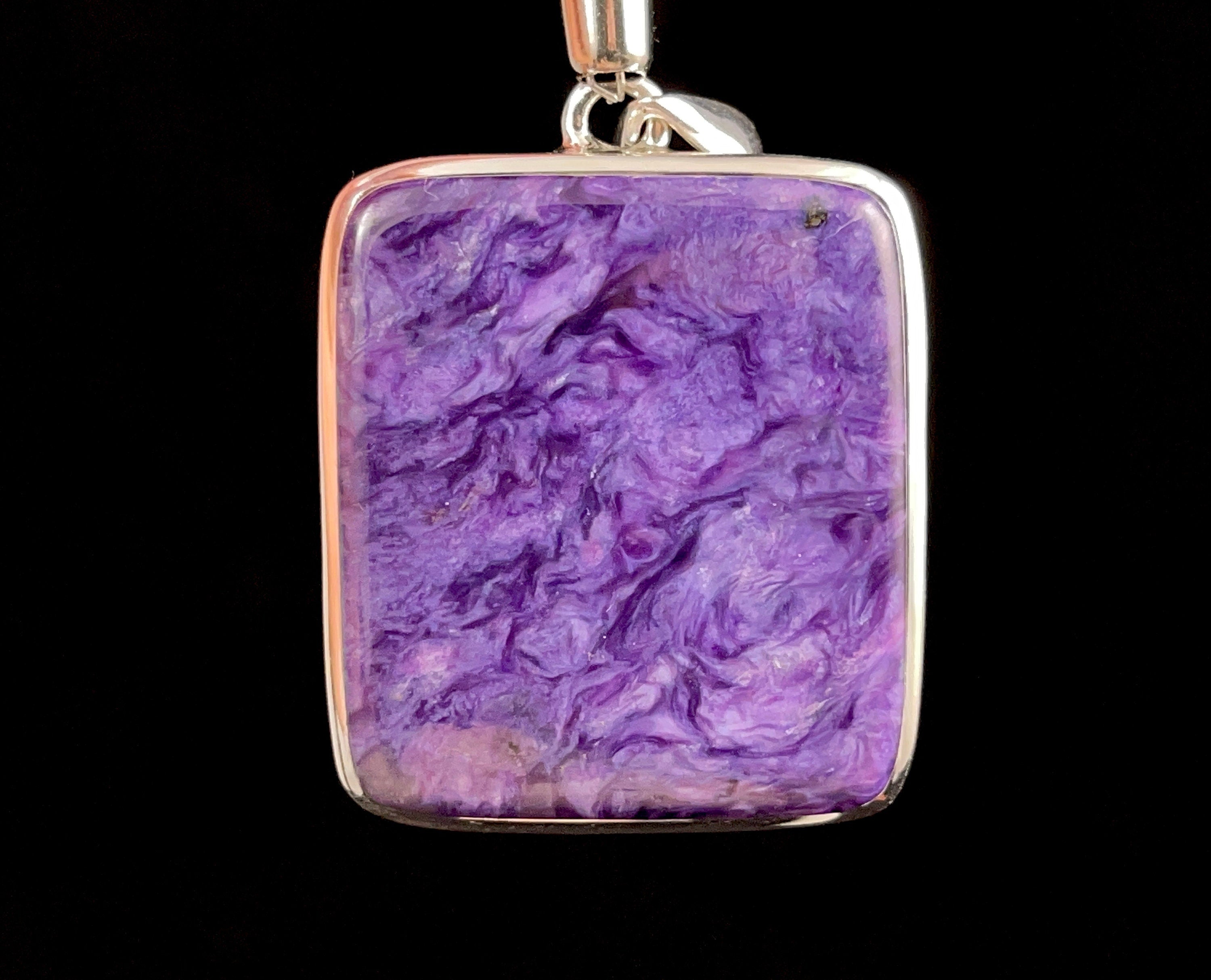 CHAROITE Crystal Pendant Necklace - Sterling Silver Square Gemstone Jewelry for Women | Healing Stones & Spiritual Gifts | Perfect for Meditation, Energy Work & Special Occasions