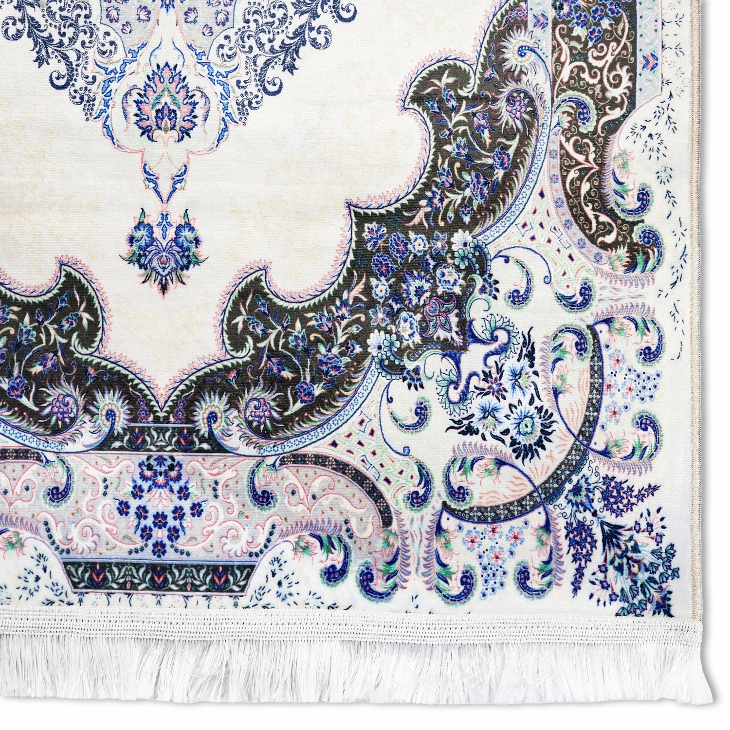 Premium Muslim Prayer Mat - White & Blue Diamond Design for Home, Mosque & Travel - Non-Slip & Portable Islamic Prayer Rug