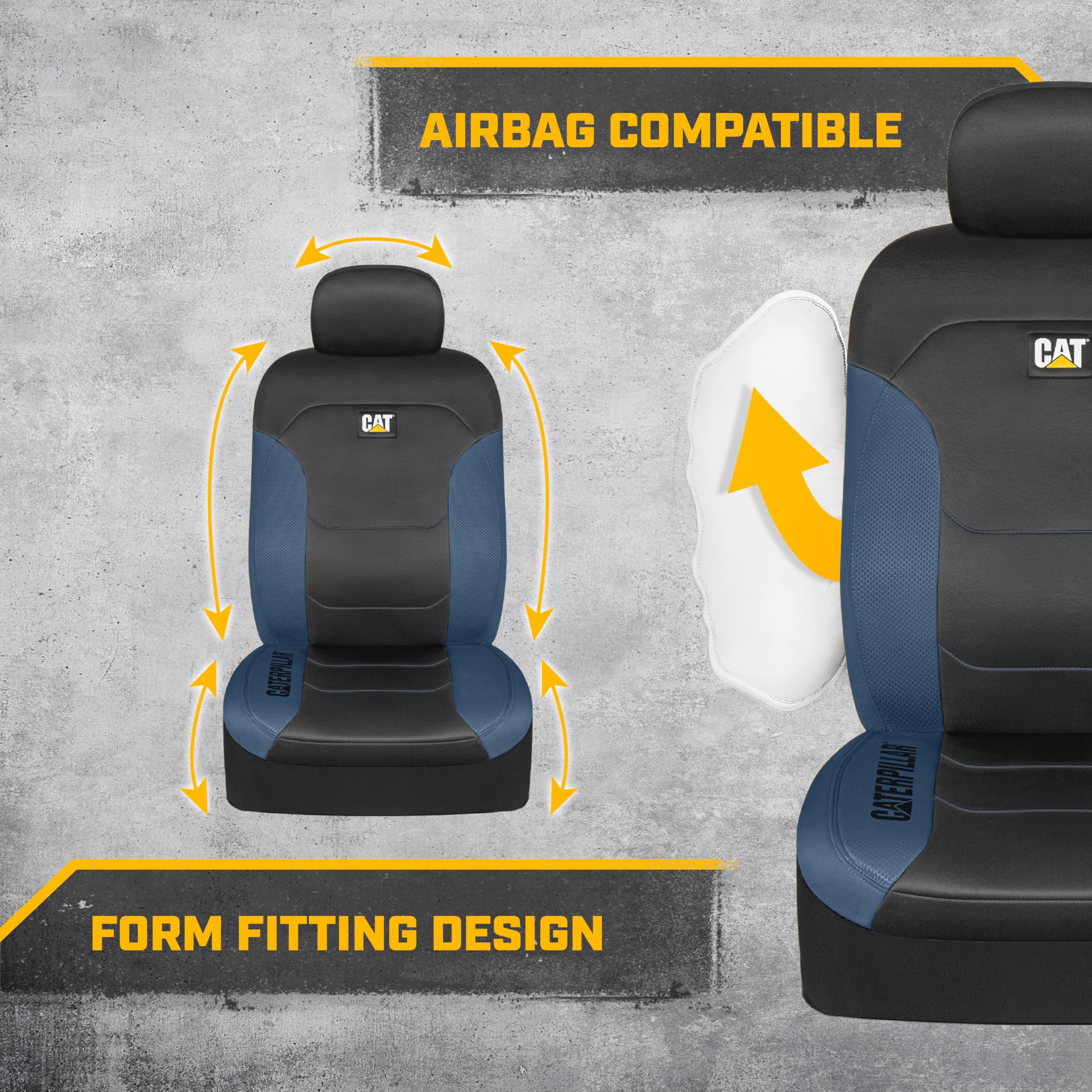 Premium Cat Flexfit Black & Blue Car Seat Covers - 2-Piece Front Seat Protectors for Cars, Trucks & SUVs | Airbag Compatible, Universal Fit | Perfect for Road Trips, Commuting & Pet Protection