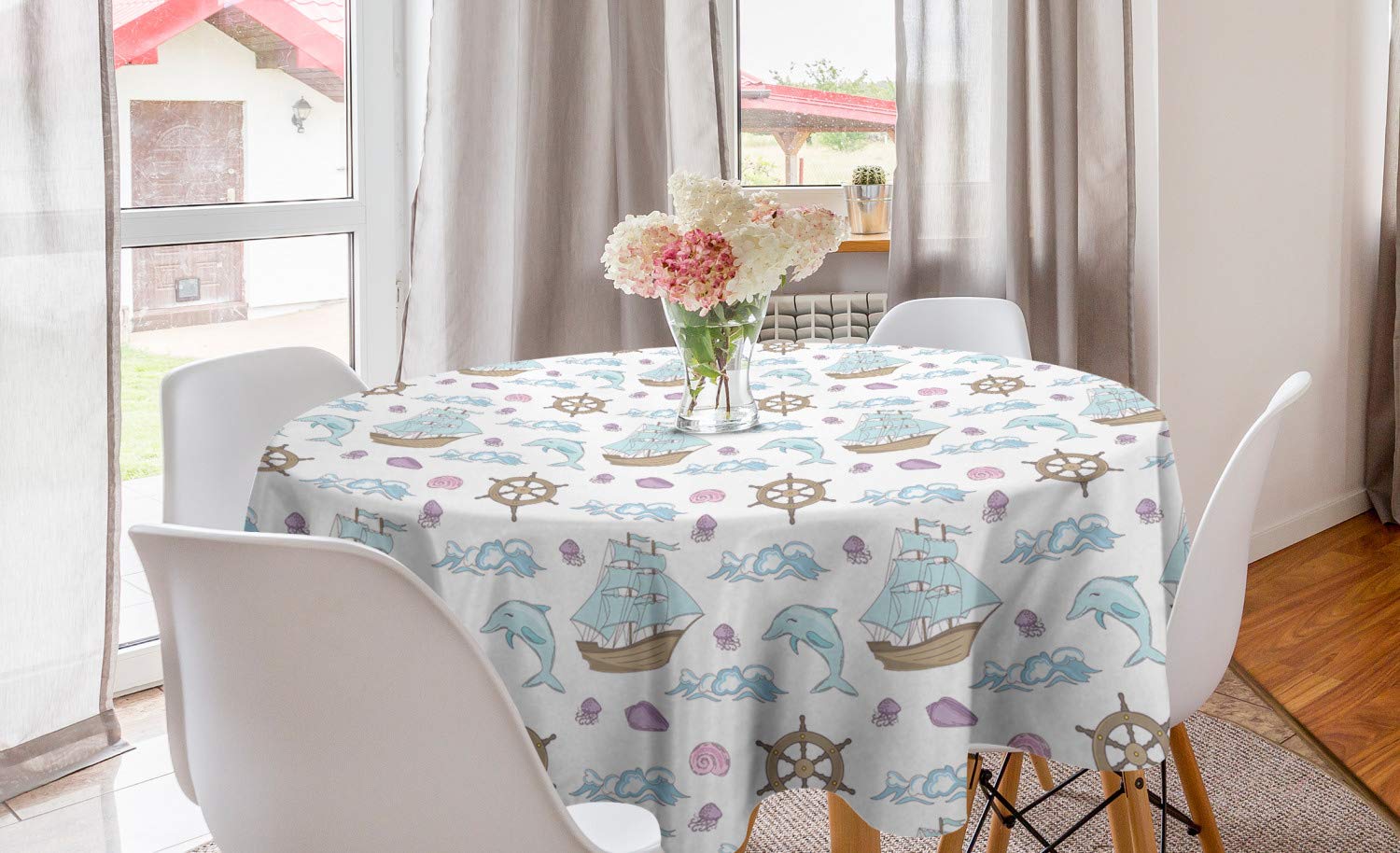 Ambesonne Nautical Round Tablecloth 60