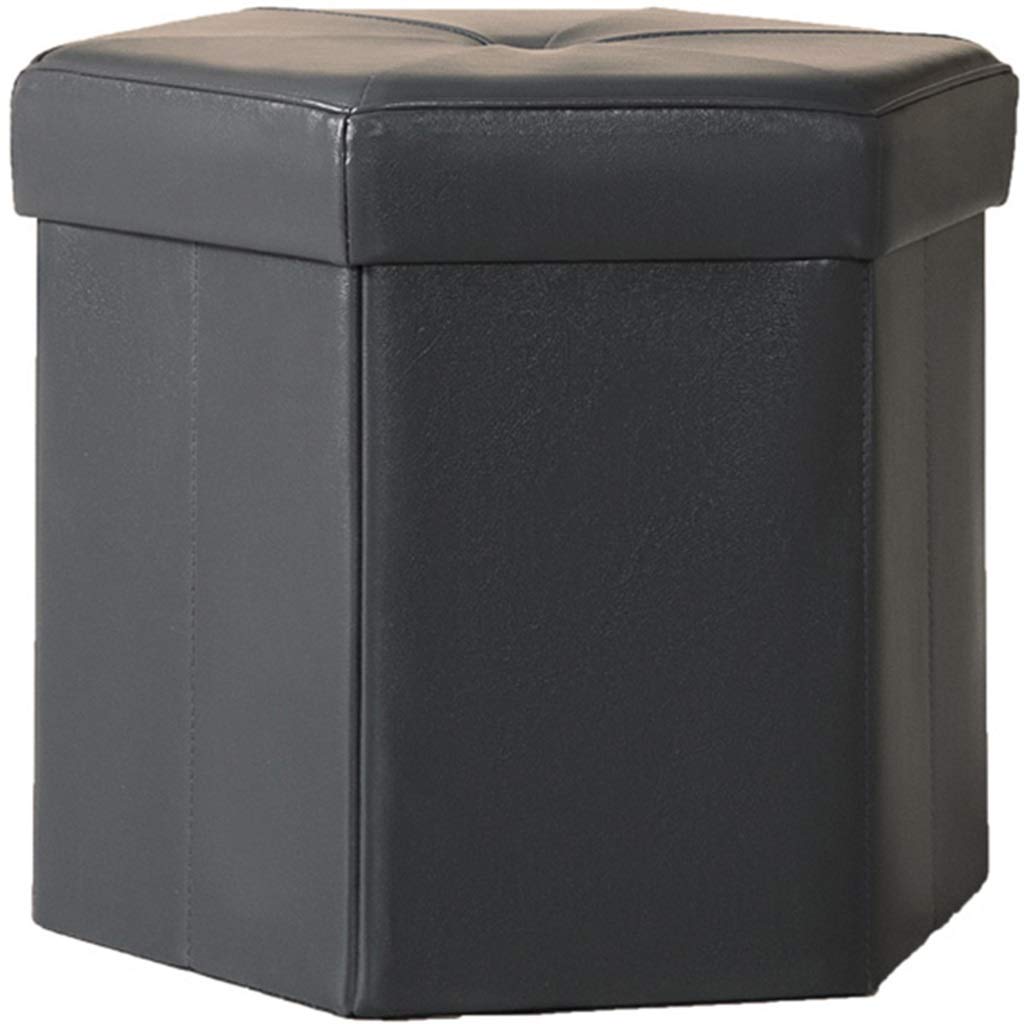 Hexagonal Foldable Storage Ottoman Cube - Gray Small Storage Stool for Living Room, Bedroom & Entryway | Multi-Functional Shoe Bench, Seating & Organizer (43x39.5cm) - Perfect for Small Space Decor & Entryway Organization