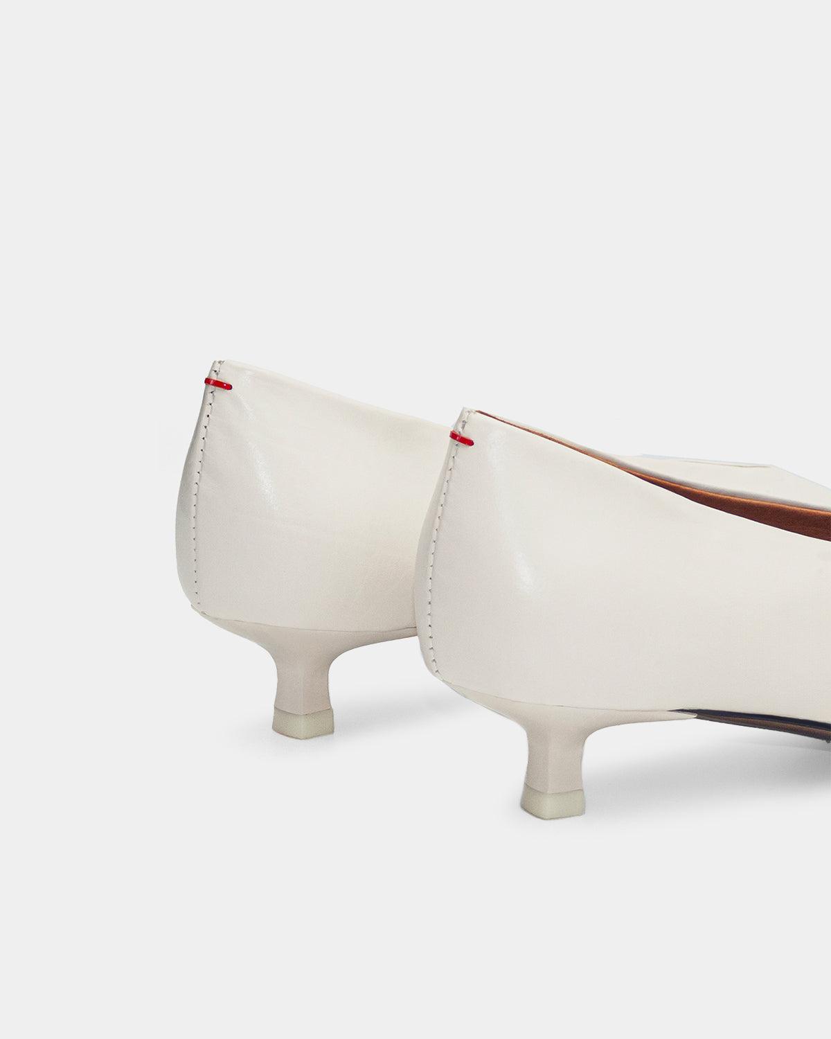 Elegant White Calfskin Leather Kitten Heel Pumps for Women - Perfect for Office, Wedding & Evening Events