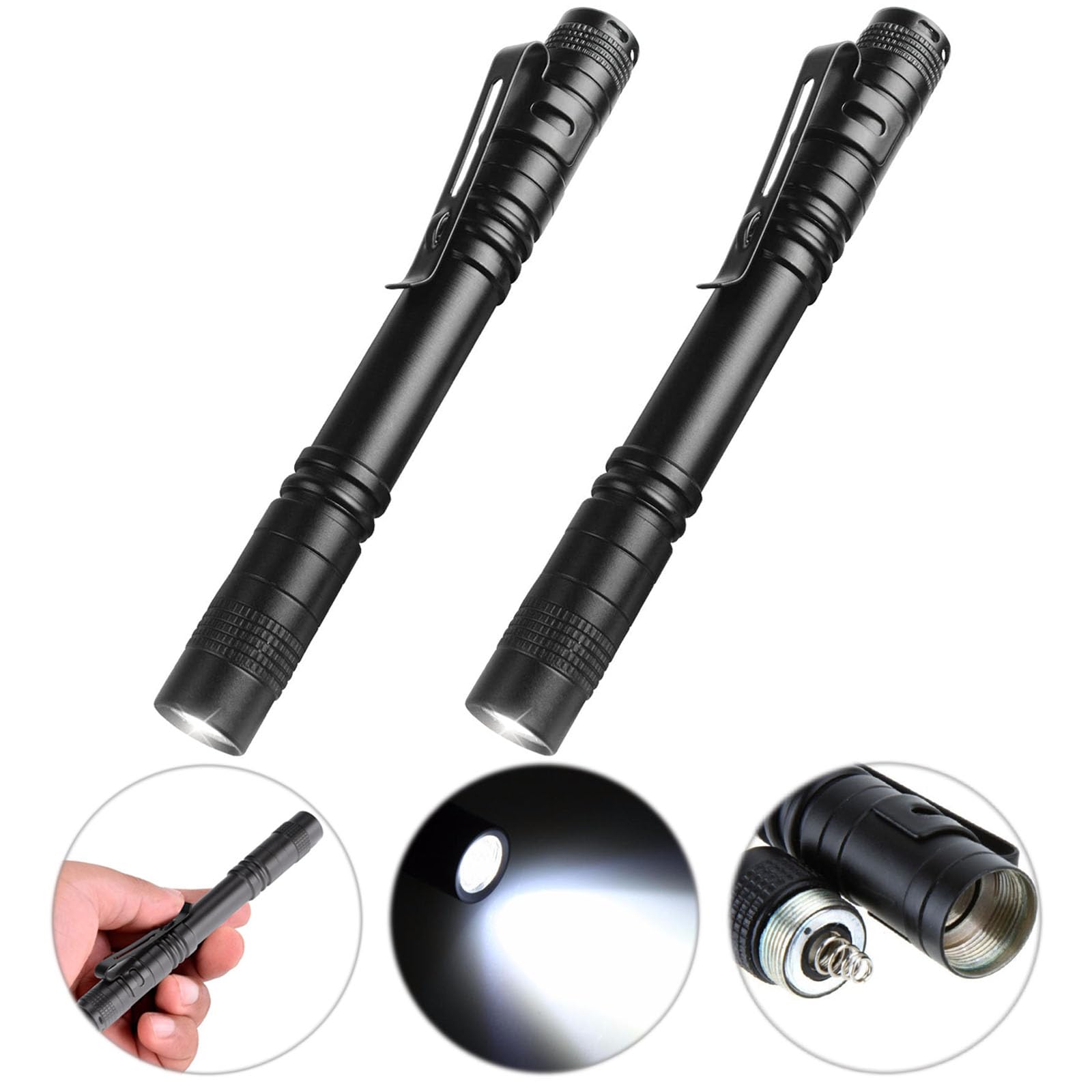 WAONIQ 2 Pack Mini LED Flashlight Pen Light - 200 Lumens Ultra Bright Pocket Flashlight with Clip for Camping, Hiking, Emergency Kits, Night Reading, Car Repair & Outdoor Adventures (Batteries Not Included)
