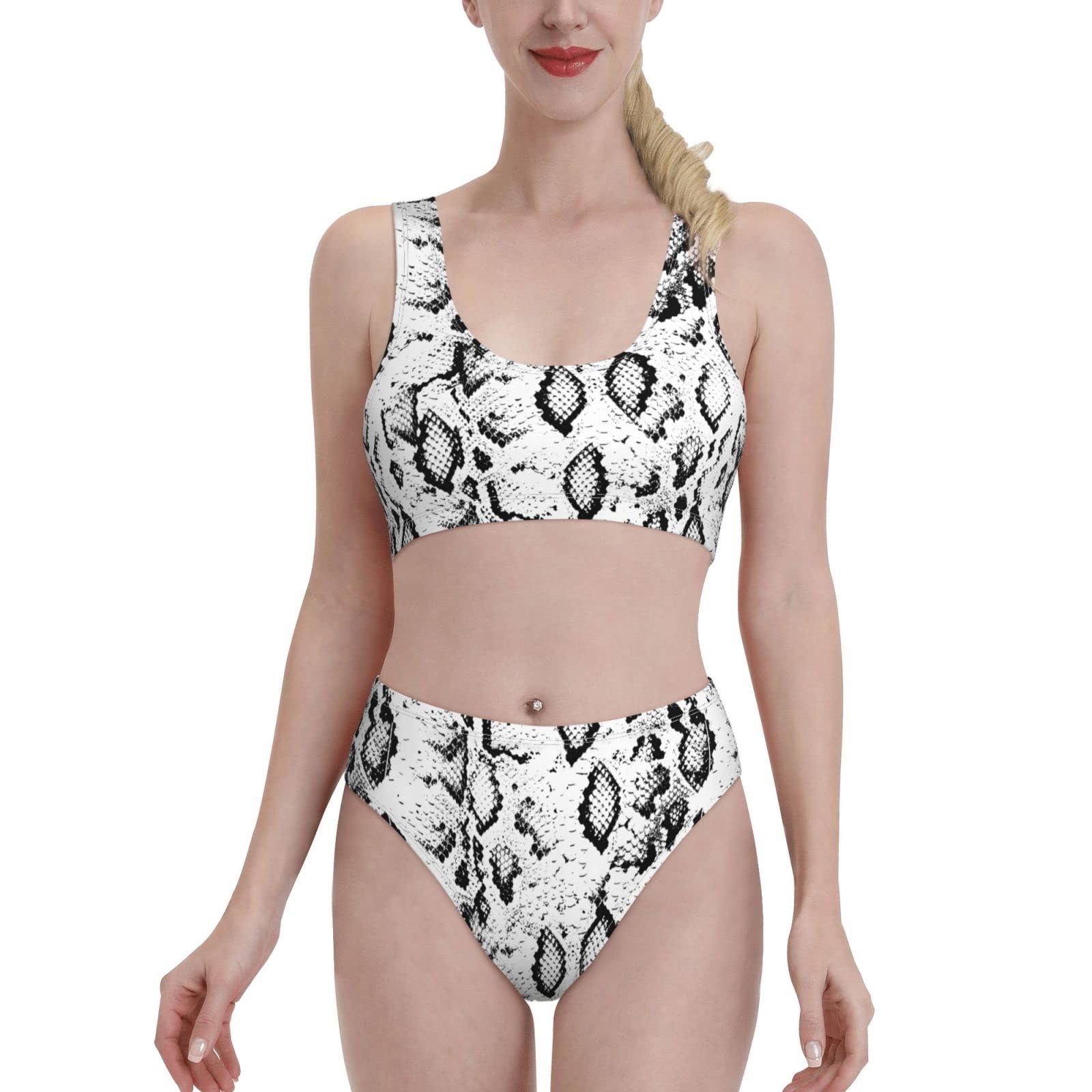 Preler DIY Women's Snake Print Bikini Set - Sporty 2 Piece High Waisted Swimsuit with Tummy Control | Perfect for Beach Vacations, Pool Parties & Summer Workouts