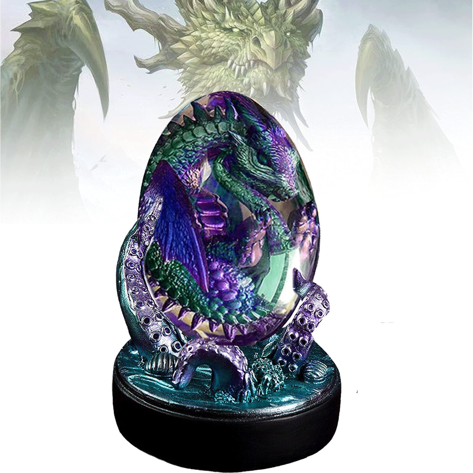 ANLIFL Crystal Lava Dragon Egg - Transparent Resin Sculpture with Octopus Base | Fantasy Desktop Decor, Gift for Collectors & D&D Enthusiasts | Perfect for Home Office, Gaming Setup & Meditation Space