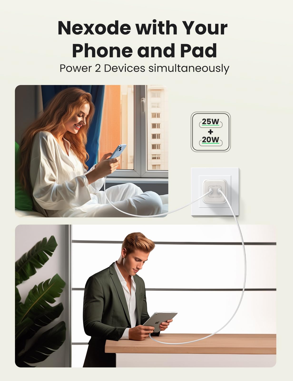 UGREEN Nexode 45W GaN USB C Fast Charger - Dual Port Foldable Wall Charger with PPS for Samsung Galaxy S25/S24/Note 20, iPhone 16/15/14 Pro, iPad, MacBook Air & Steam Deck - Compact Travel Charger for Home, Office & Gaming (White)