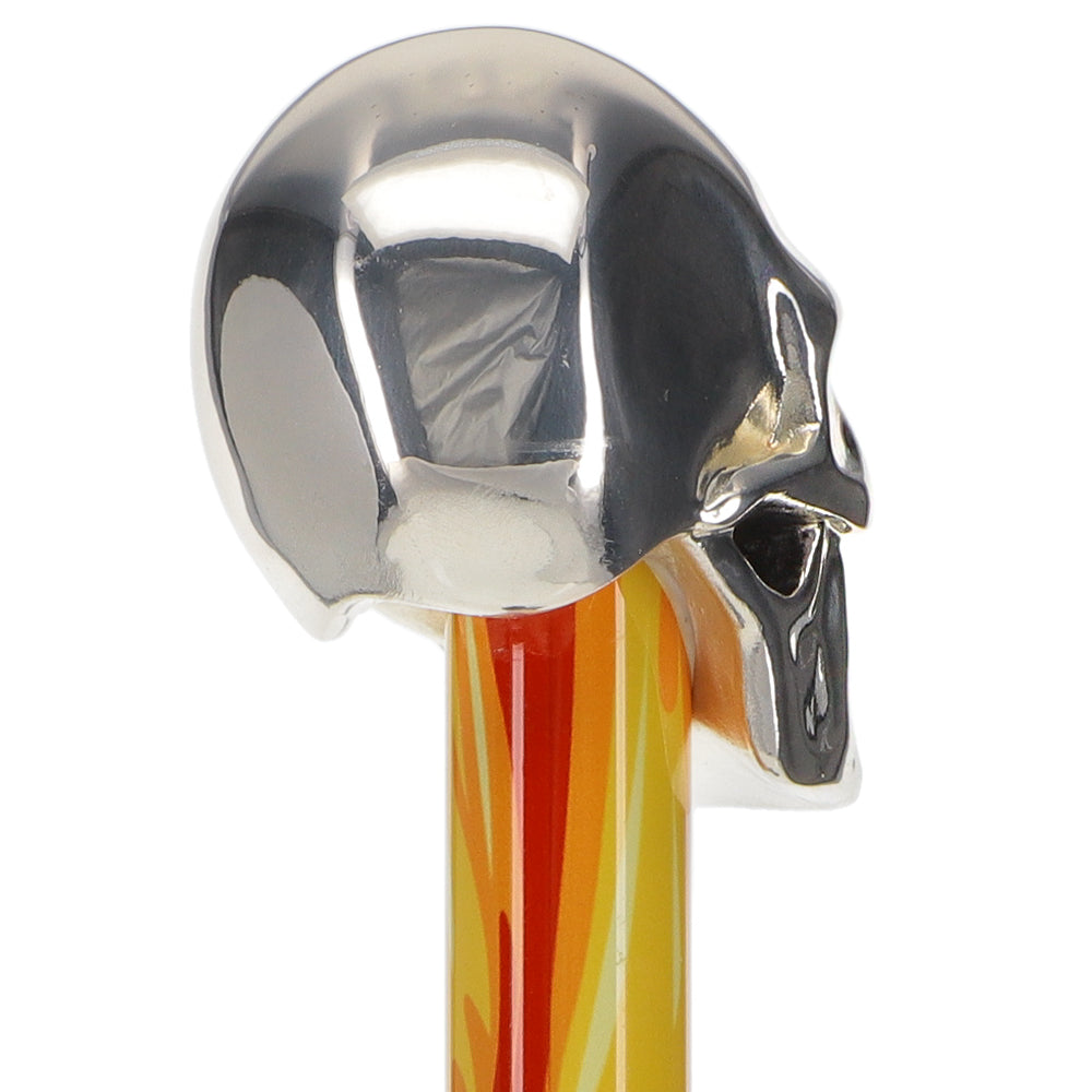 925 Sterling Silver Skull Walking Cane with Swarovski Crystal Eyes & Flame Design - Gothic Fashion Accessory for Cosplay, Halloween, and Steampunk Events