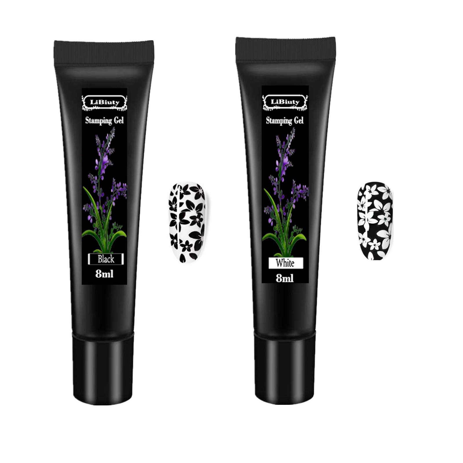 Black & White Nail Stamping Gel Polish Set - 2Pcs 8ml Nail Art Stamping Gel for Nail Plate & Template - Perfect for DIY Nail Designs, Salon Manicures & Professional Nail Art
