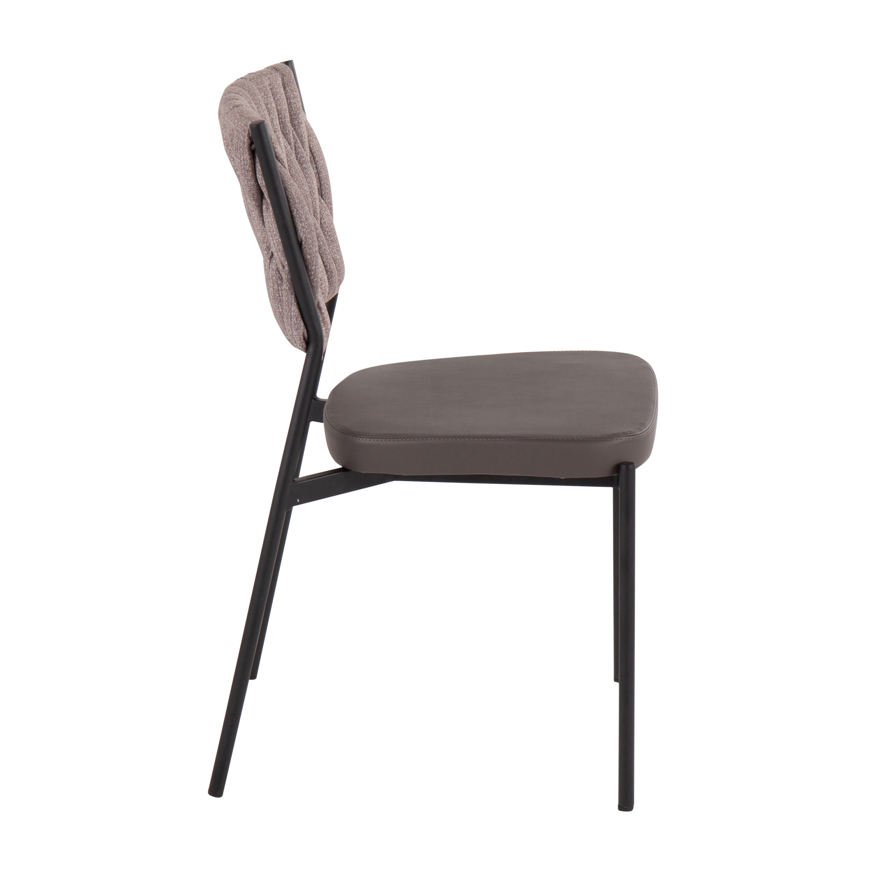 LumiSource Modern Braided Tania Chair Set of 2 - Black Metal Frame with Grey Faux Leather & Light Brown Fabric Upholstery - Perfect for Living Room, Dining Room, or Office Decor