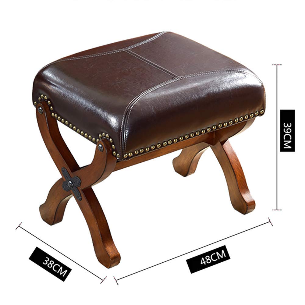 Premium Leather Ottoman Foot Stool - Modern Rectangle Footrest with Padded Seat (48x38x39cm) | Versatile Makeup Stool, Coffee Table Companion & Living Room Accent Chair