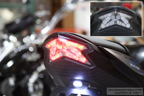Smoke Lens Sequential LED Tail Lights for 2013-2018 Kawasaki Ninja ZX-6R 636 & 2016+ Z800 - High Visibility Motorcycle Brake Lights for Night Riding and Safety Enhancement