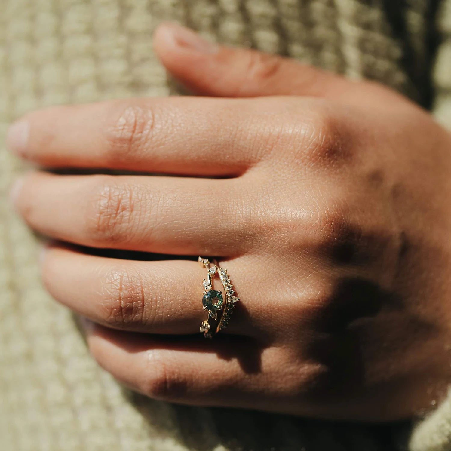 14K Rose Gold Sunbeam Ring with White Diamonds - Elegant Stackable Ring for Women, Perfect for Weddings, Anniversaries & Everyday Wear