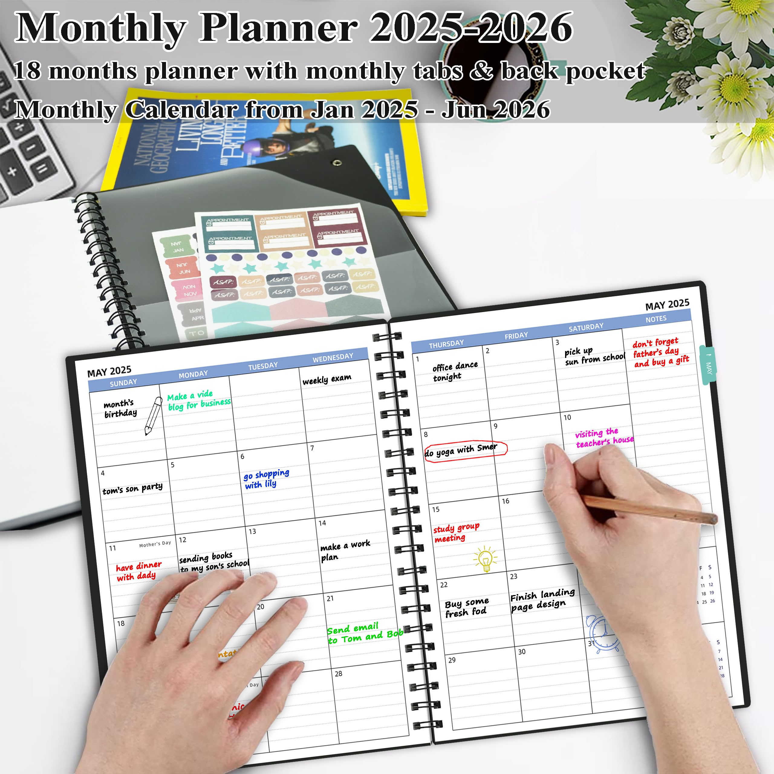 2025-2026 Academic Planner (7.4'' x 9.6'') - 18 Month Calendar from January 2025 to June 2026 with Monthly Tabs, Pocket & 120GSM Thick Paper - Perfect School & Work Planner for Students, Teachers & Professionals - Ideal for Class Scheduling, Meeting Notes & Daily Organization
