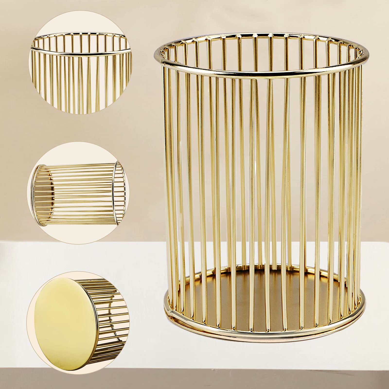 Golden Metal Wire Pen & Pencil Holder - Stylish Desk Organizer for Stationery & Makeup Brushes - Perfect for Office, School & Home Workspace Organization (1PC)