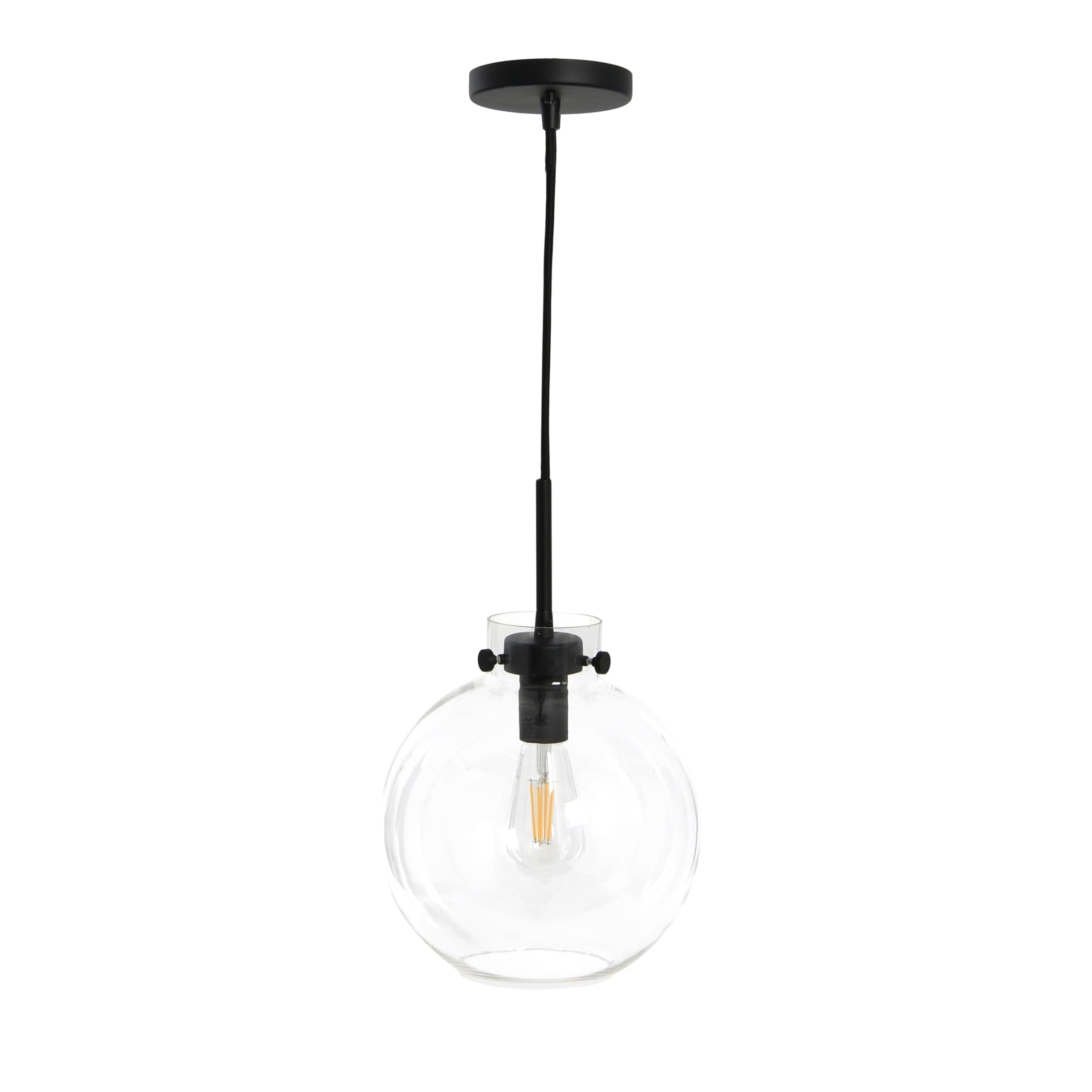 Marson Round Clear Glass and Metal Ceiling Light Fixture - Matte Black Finish - Modern Pendant Lighting for Kitchen, Dining Room, Bedroom, and Living Room