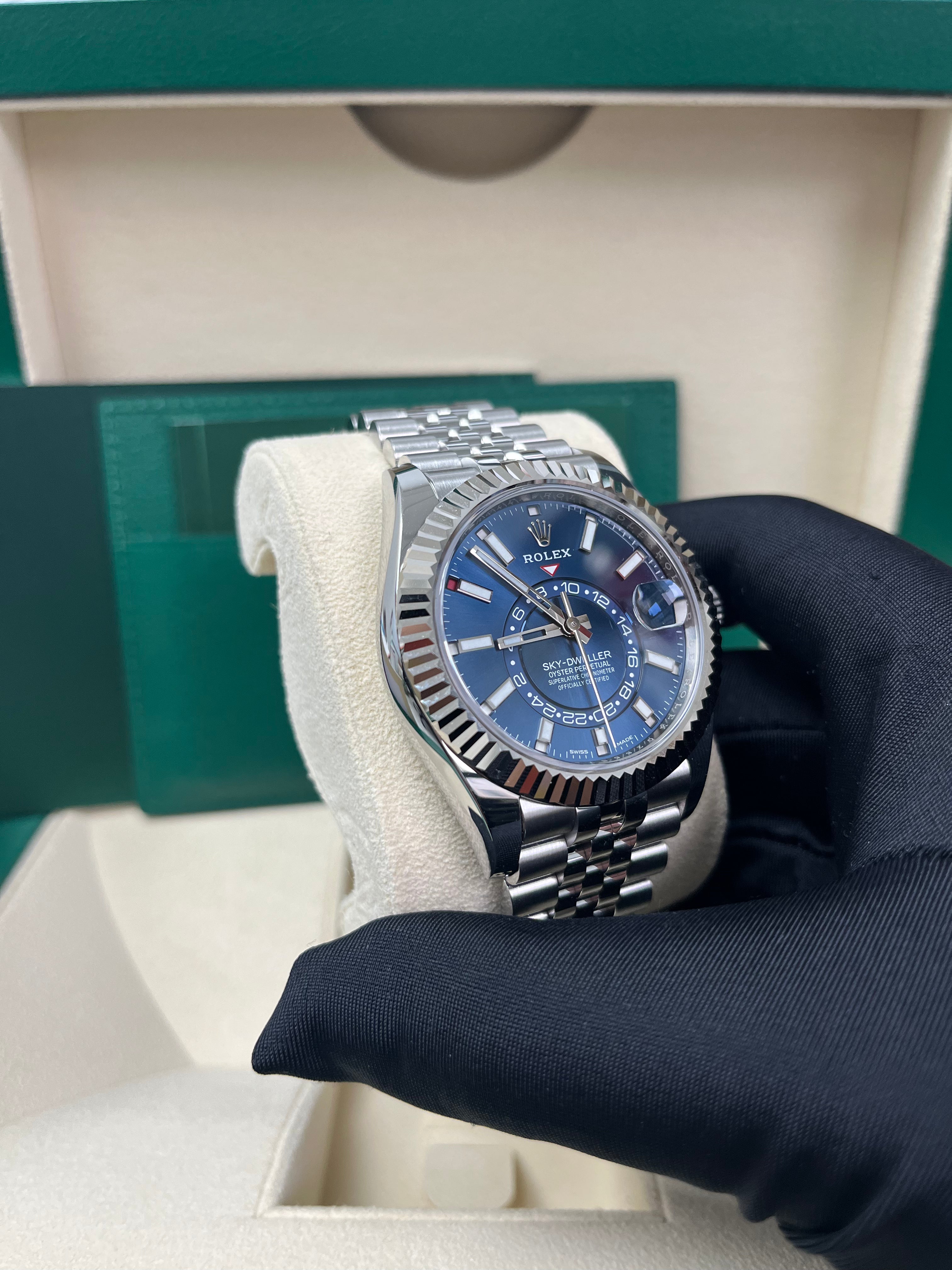 Rolex Sky-Dweller Stainless Steel & White Gold Watch - Blue Dial, Jubilee Bracelet (Ref. 326934) | Luxury Men's Watch for Business Travel & Formal Occasions