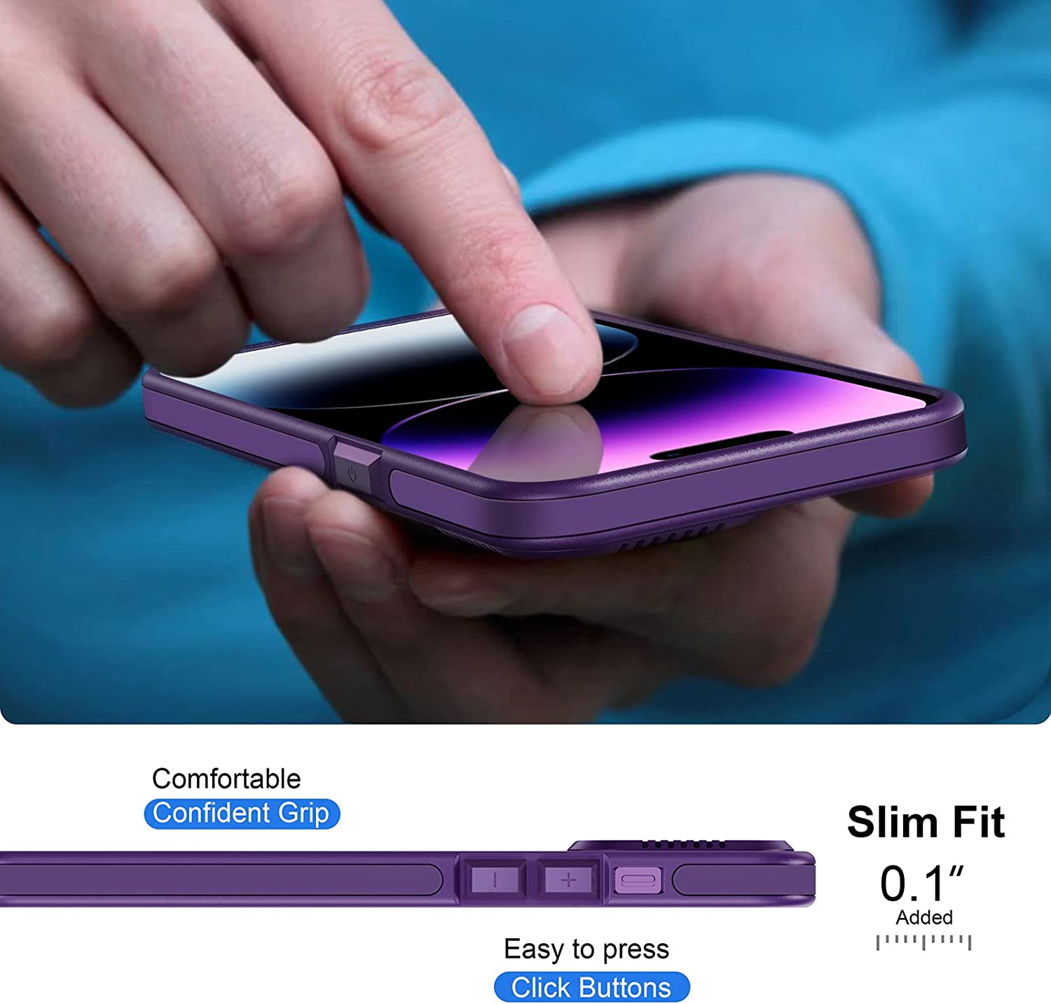 Shockproof Translucent Matte Hard Back Cover Case for iPhone 14 Pro - Purple | Slim Protective Phone Case for Everyday Use, Work & Travel