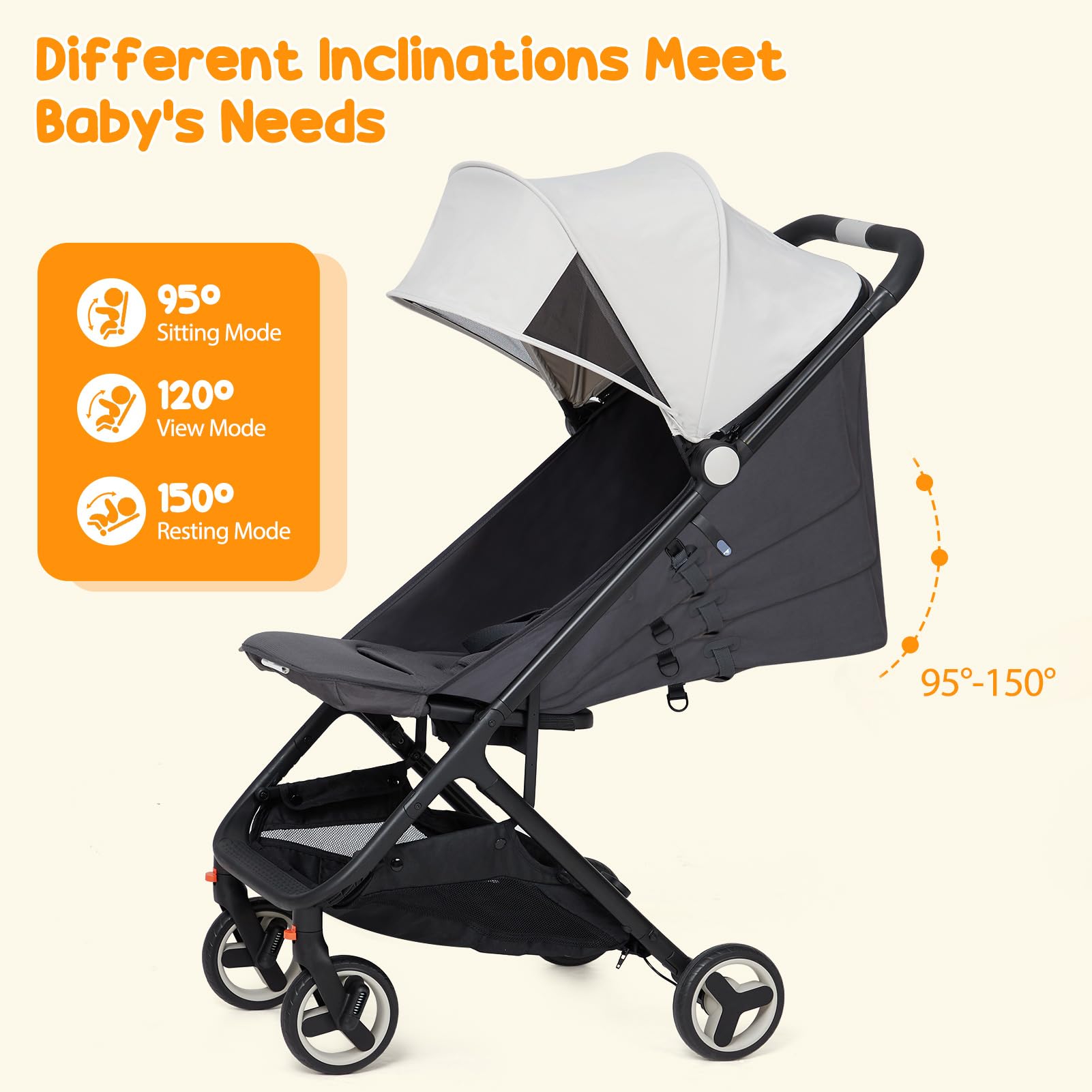 GAOMON Lightweight Compact Stroller - One-Hand Fold Travel Stroller for Airplane, Reclining Seat with Sun Canopy | Perfect for Travel, Shopping & Daily Use with Baby
