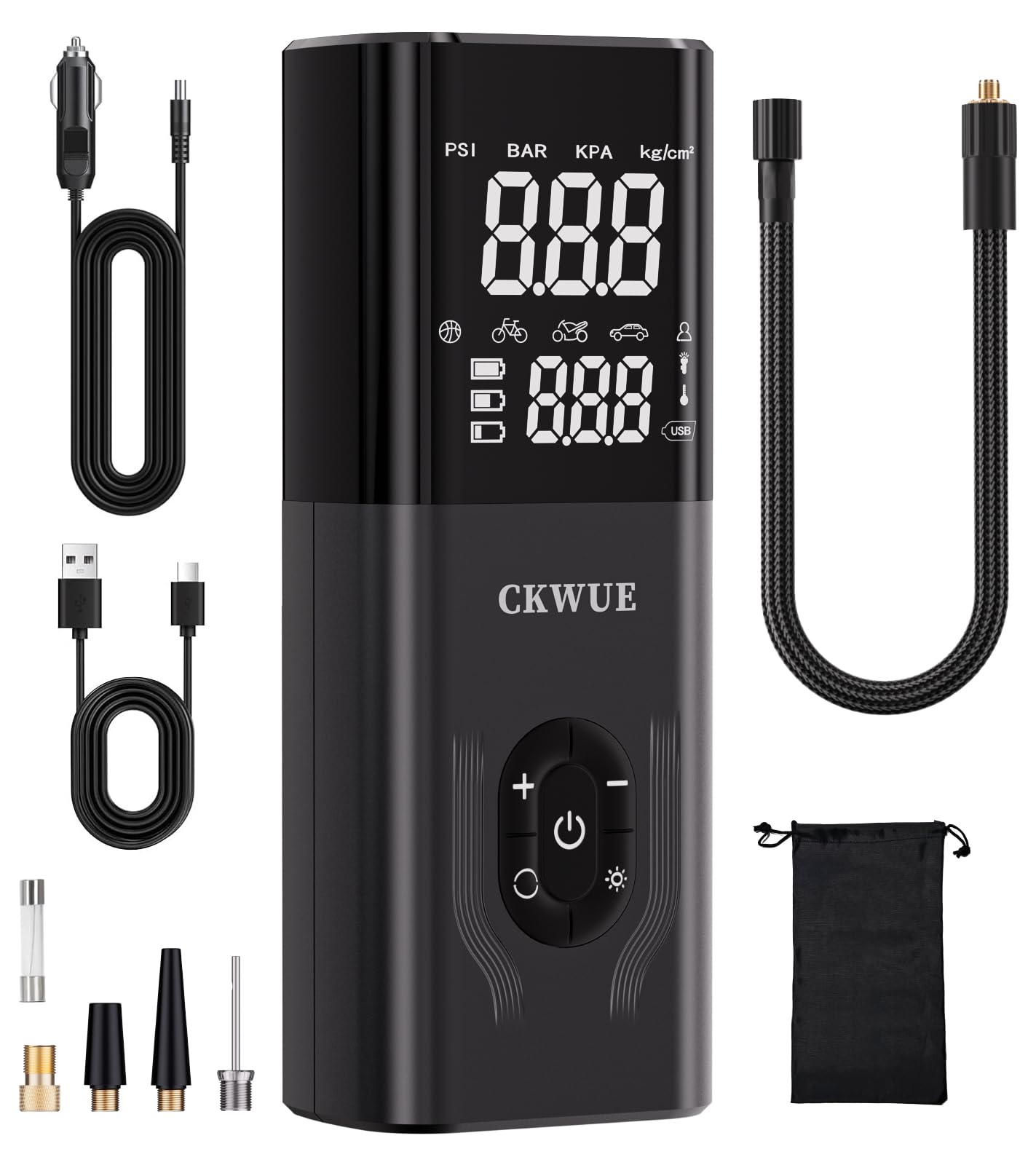 Portable Tire Inflator Air Compressor 180PSI - CKWUE Cordless Digital Air Pump with Pressure Gauge, 6X Faster Inflation for Car Tires, Motorcycle, Bike & Sports Balls - Perfect for Road Trips, Emergency Use and Home Garage Maintenance