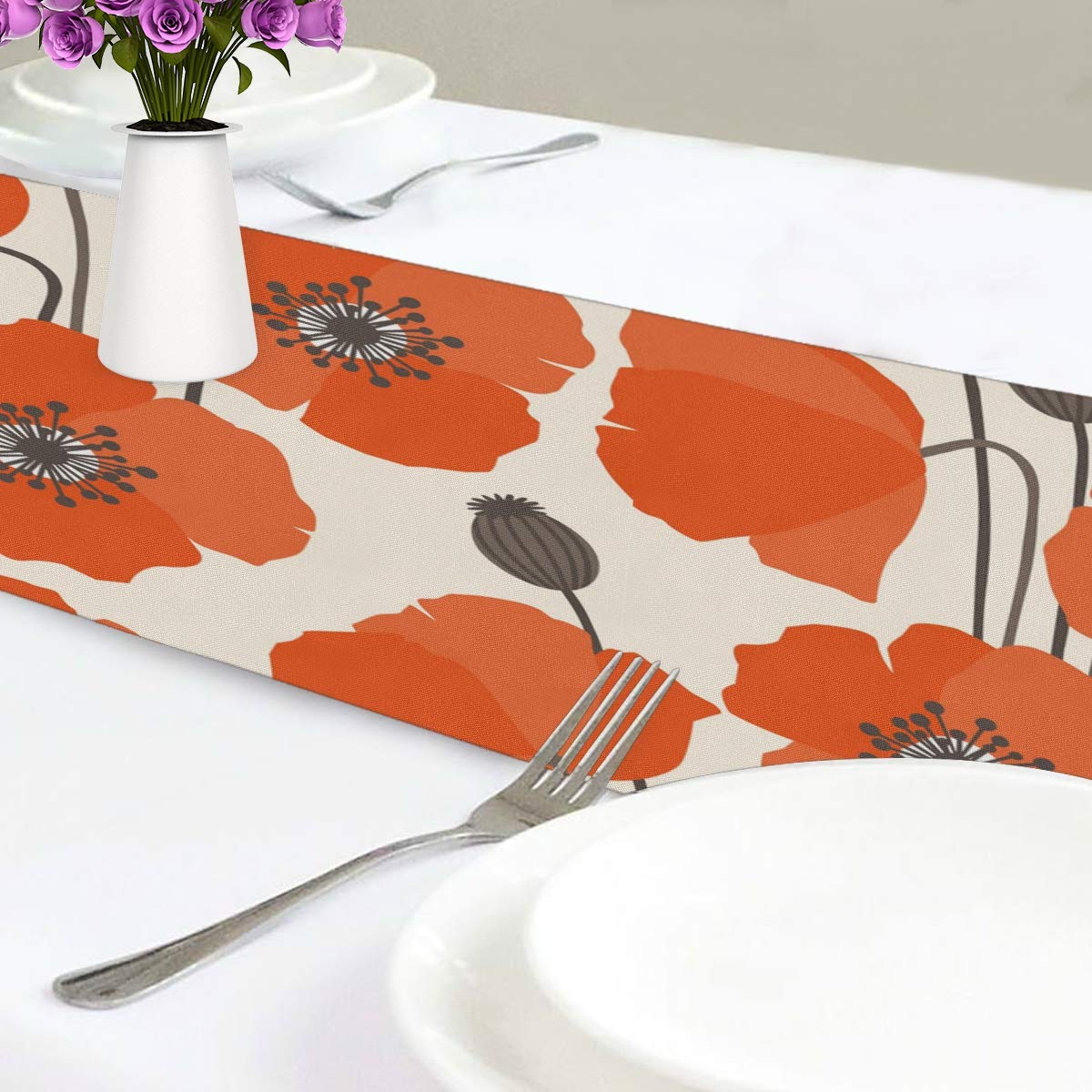 MOYYO 13x70 Inch Red Poppy Flowers Table Runner - Polyester Dining Table Cloth for Wedding, Birthday, Engagement Party Decor - Perfect for Coffee Tables, Banquets & Home Decoration