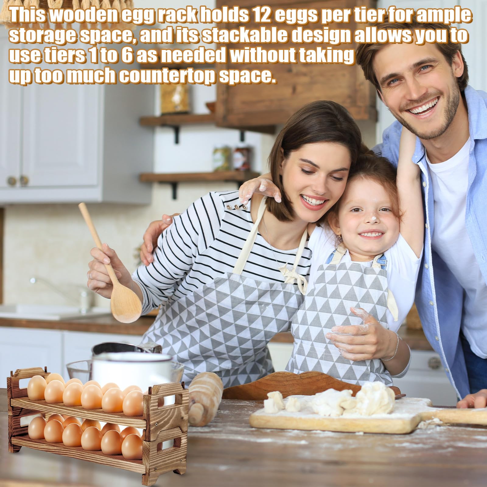 Maxcheck 6-Tier Wooden Egg Holder - Stackable Refrigerator & Countertop Organizer for 72 Eggs with Handles | Perfect for Kitchen Storage, Farm Fresh Eggs & Deviled Egg Preparation