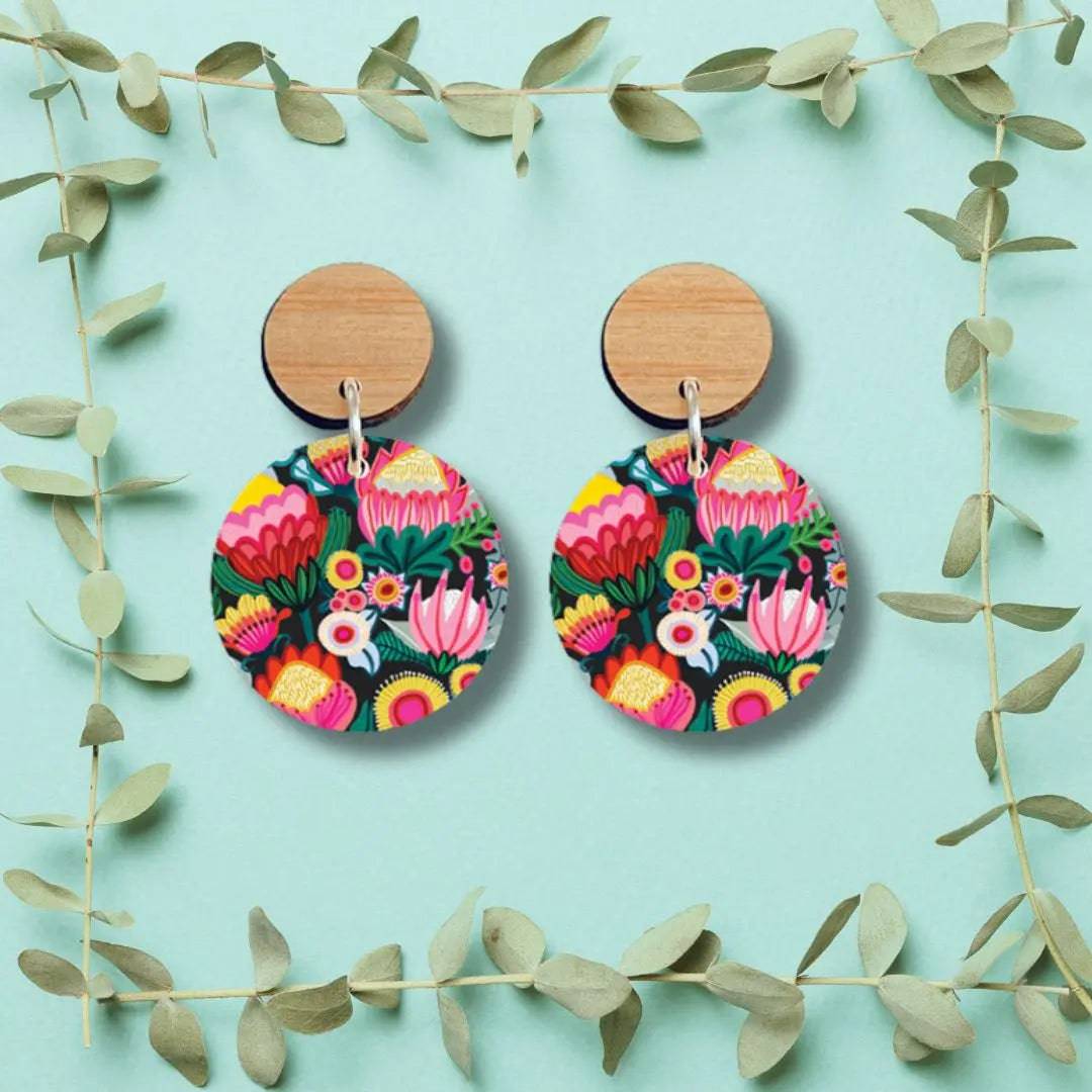 Bush Flowers Australian Wooden Earrings - Handmade Boho Dangle Earrings for Women - Perfect for Festivals, Weddings & Everyday Wear