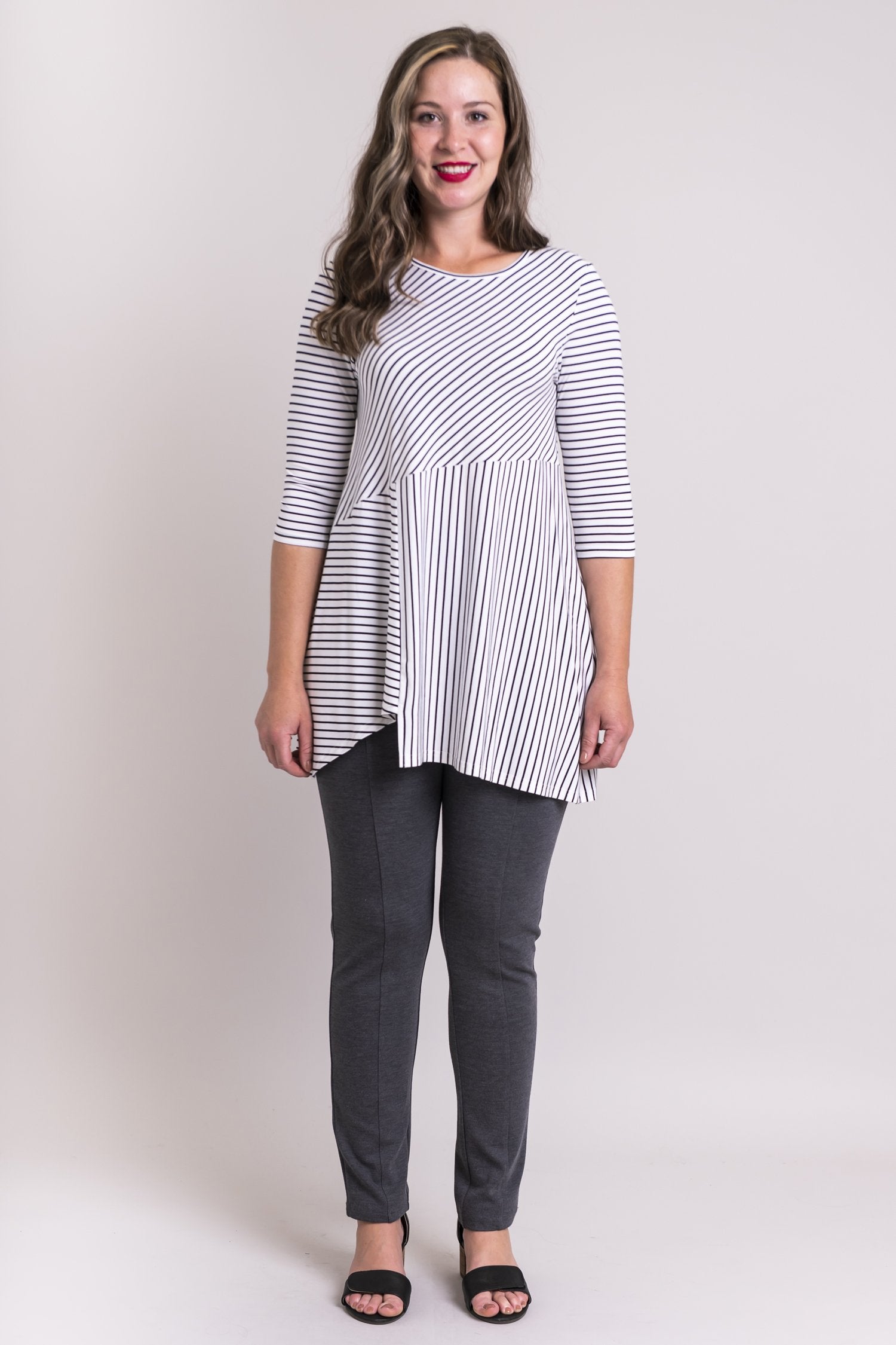Stylish Bamboo Tunic Top - White & Black Small Stripes - Soft & Comfortable Women's Blouse - Perfect for Casual Wear, Office Outfits & Summer Dressing