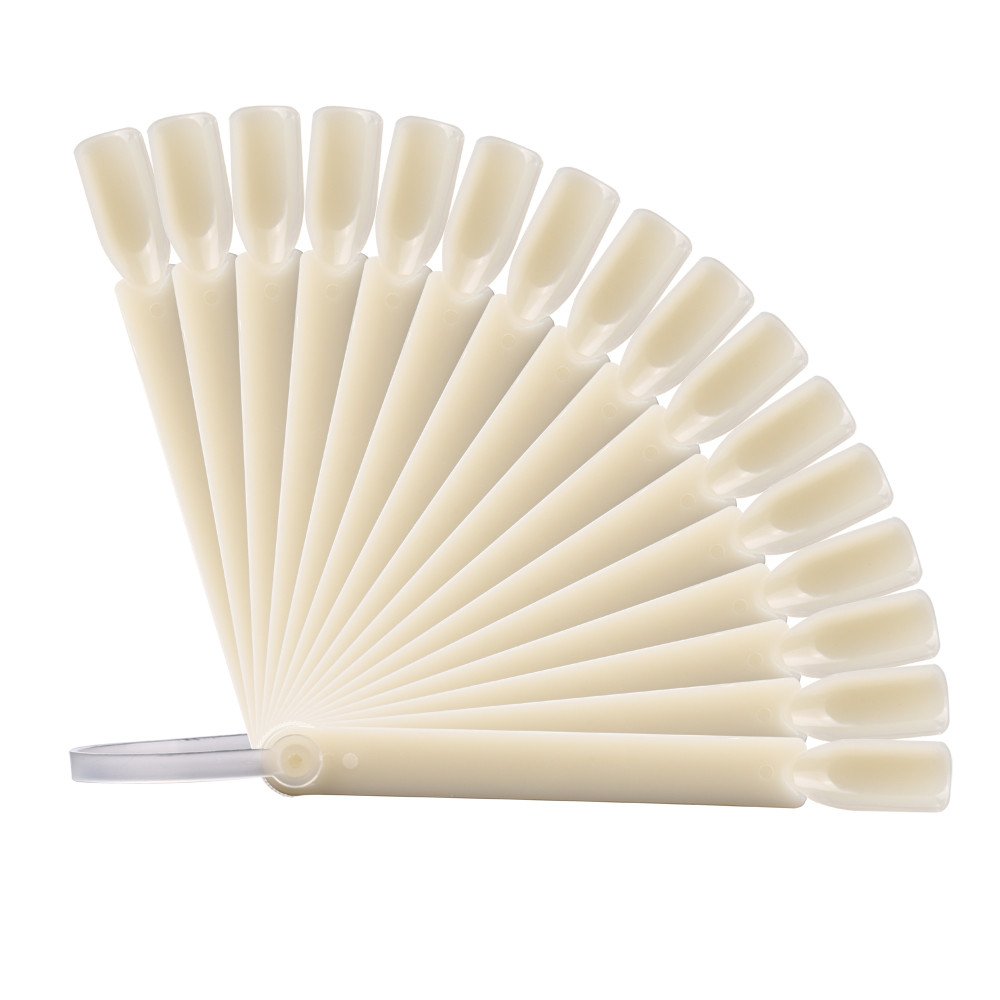 32Pcs Fan-Shaped Nail Swatches with Metal Buckle - Clear Nail Art Display Sticks for Gel Polish Practice & Salon Demonstrations - Perfect for Nail Technicians, DIY Enthusiasts & Beauty Training (Beige)