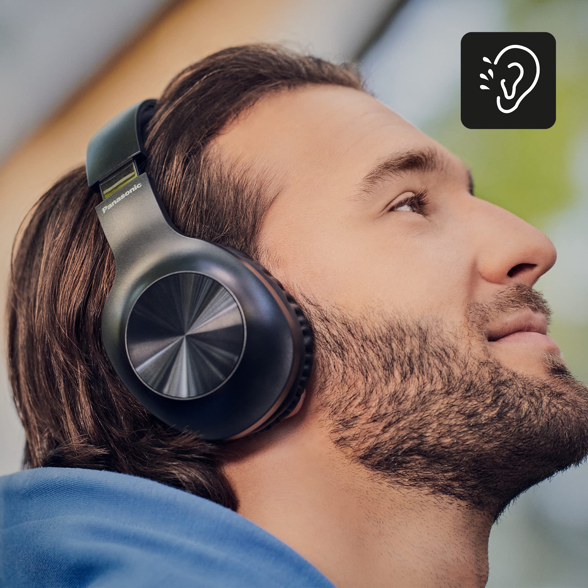 Panasonic RB-HX220BDEK Wireless Over-Ear Headphones with Ergonomic Fit - Extra Bass, 23H Playtime, Fast Bluetooth Connection, Foldable Design (Black) - Perfect for Travel, Workouts & Home Entertainment