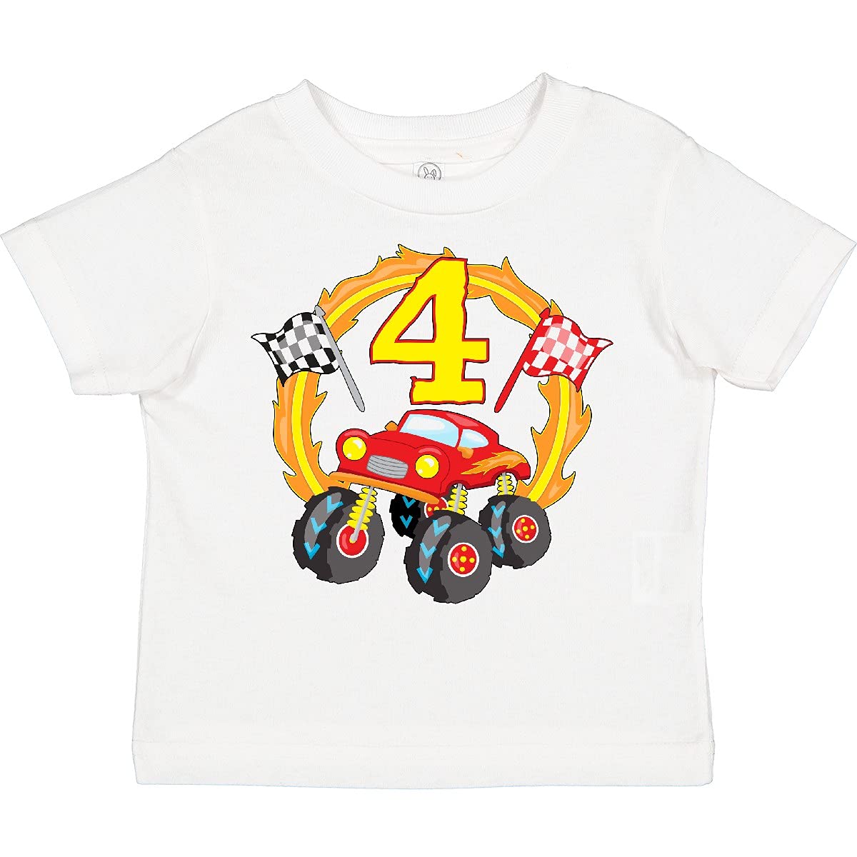 Inktastic Monster Truck 4th Birthday Toddler T-Shirt - Cute Boys' Graphic Tee for 4 Year Olds - Fun Birthday Party Outfit & Casual Playwear