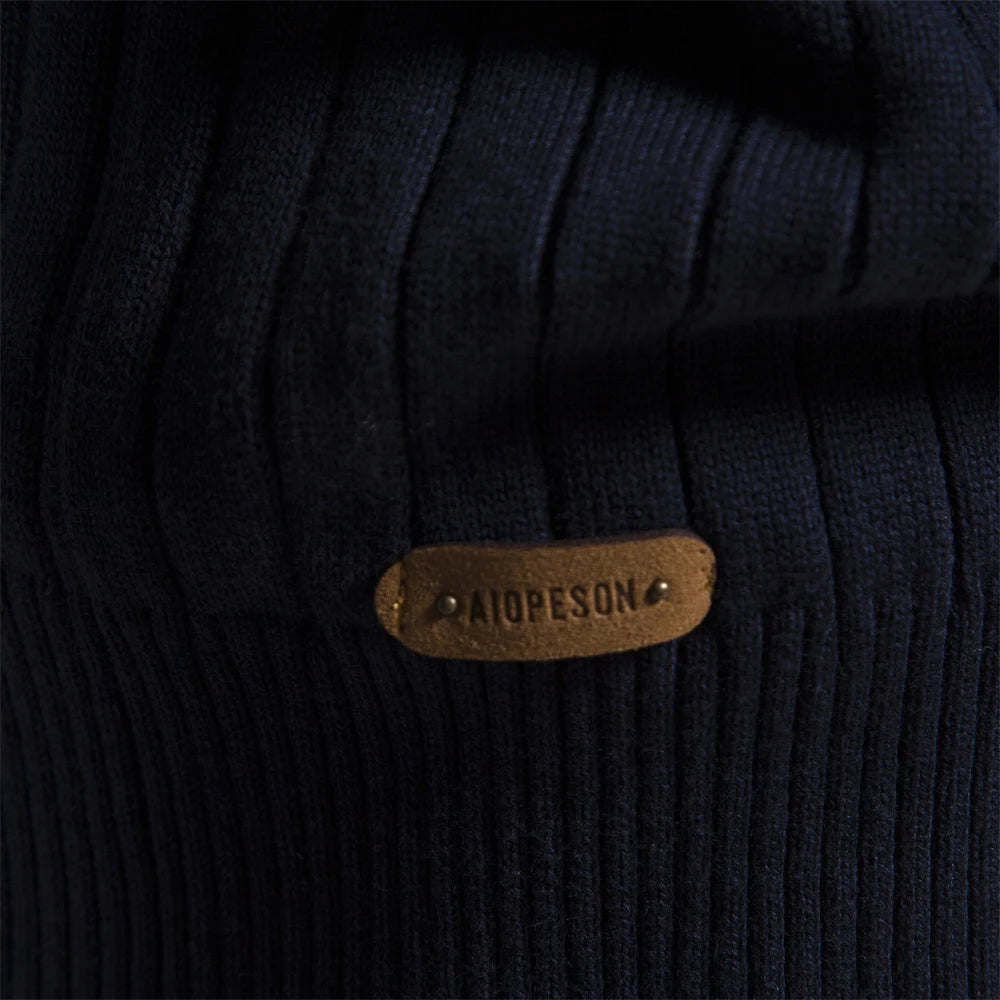 Men's Autumn Winter Cotton Knit Stand Collar Zipper Pullover Sweater - High Quality Warm Casual Wear for Outdoor & Office