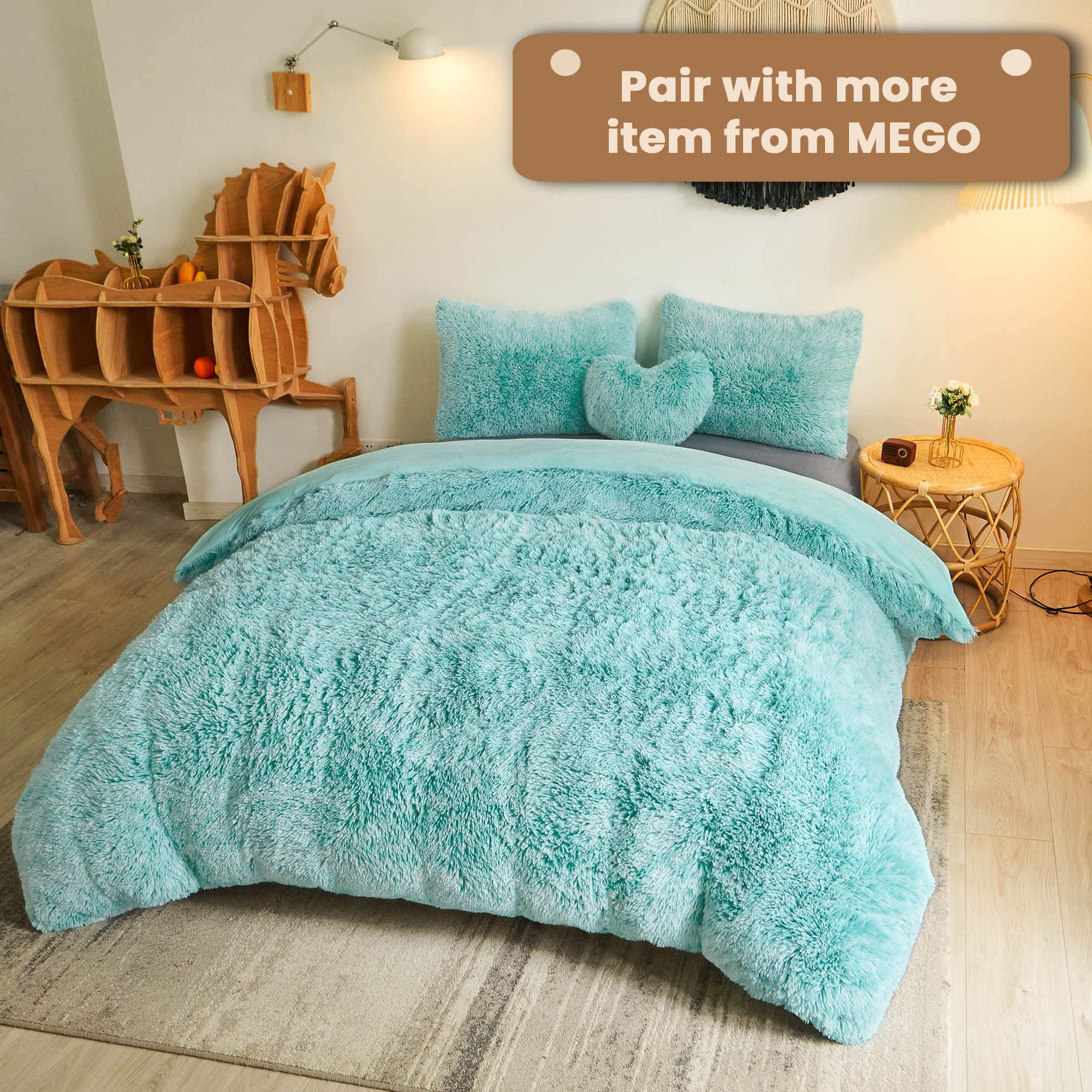 MEGO Shaggy Plush Body Pillow Cover - Mint Faux Fur Fluffy Pillowcase 20x54 Inches, Boho Fuzzy Full Body Pillow Case with Zipper Closure, Ombre Aqua Green - Perfect for Bedroom Decor, Living Room Throw Pillow, Cozy Reading Nook & Nap Time Comfort