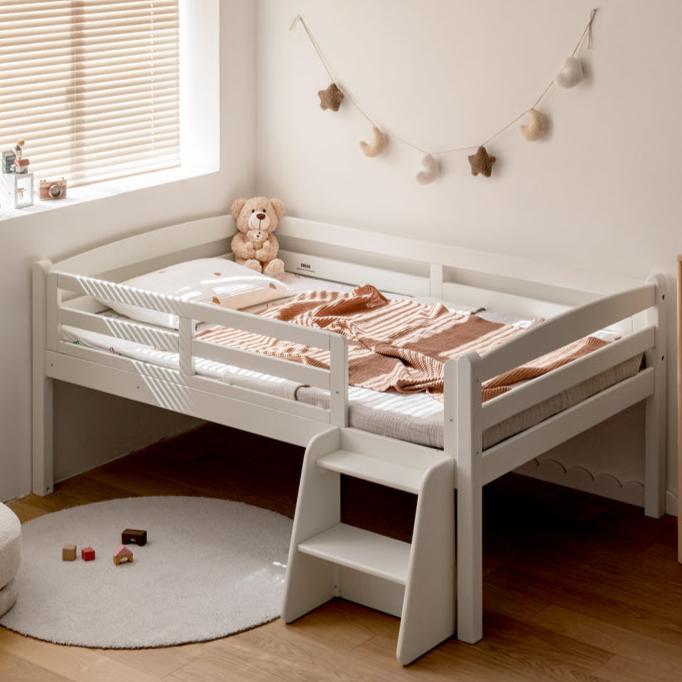 Solid Oak Wood Single Bed with Guardrail - Sturdy & Safe for Kids, Teens & Adults - Perfect for Bedrooms, Dorm Rooms & Guest Rooms