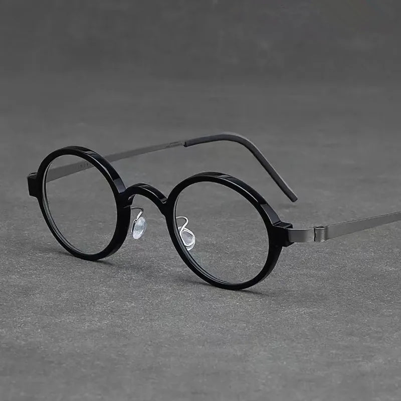 Aimee Men's Full Rim Round Screwless Titanium Acetate Eyeglasses Frame 1011 - Lightweight & Durable Glasses for Work, Reading & Everyday Use