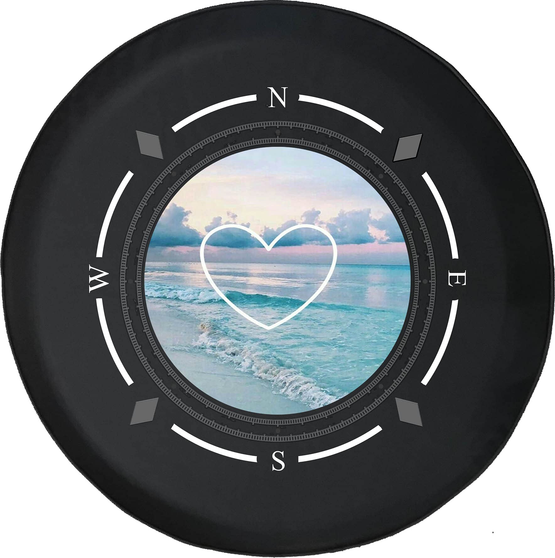 American Flag Spare Tire Cover with Compass & Heart Design - Waterproof SUV, RV, Trailer Wheel Cover for Beach, Ocean & Road Trips - Fits Most Vehicles & Off-Road Adventures