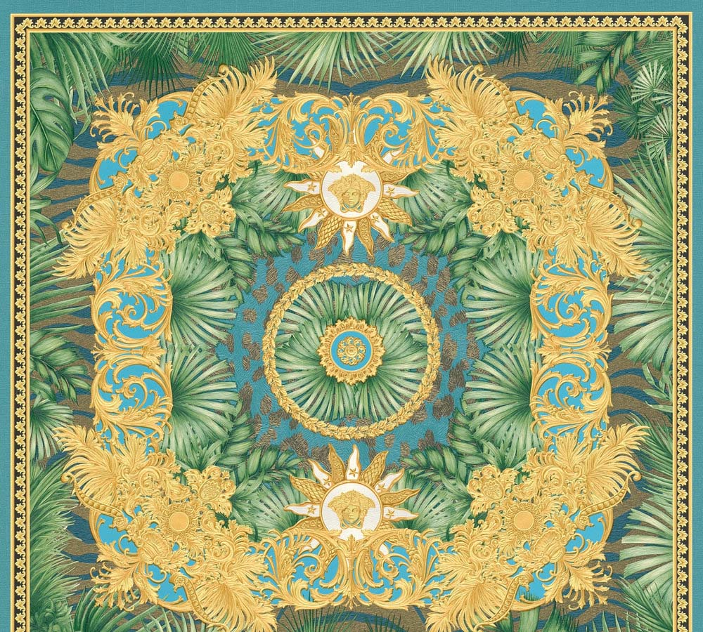 Versace 5 Ornate Palm Print Silk Scarf - Luxury Fashion Accessory for Women, Perfect for Parties, Weddings & Special Occasions