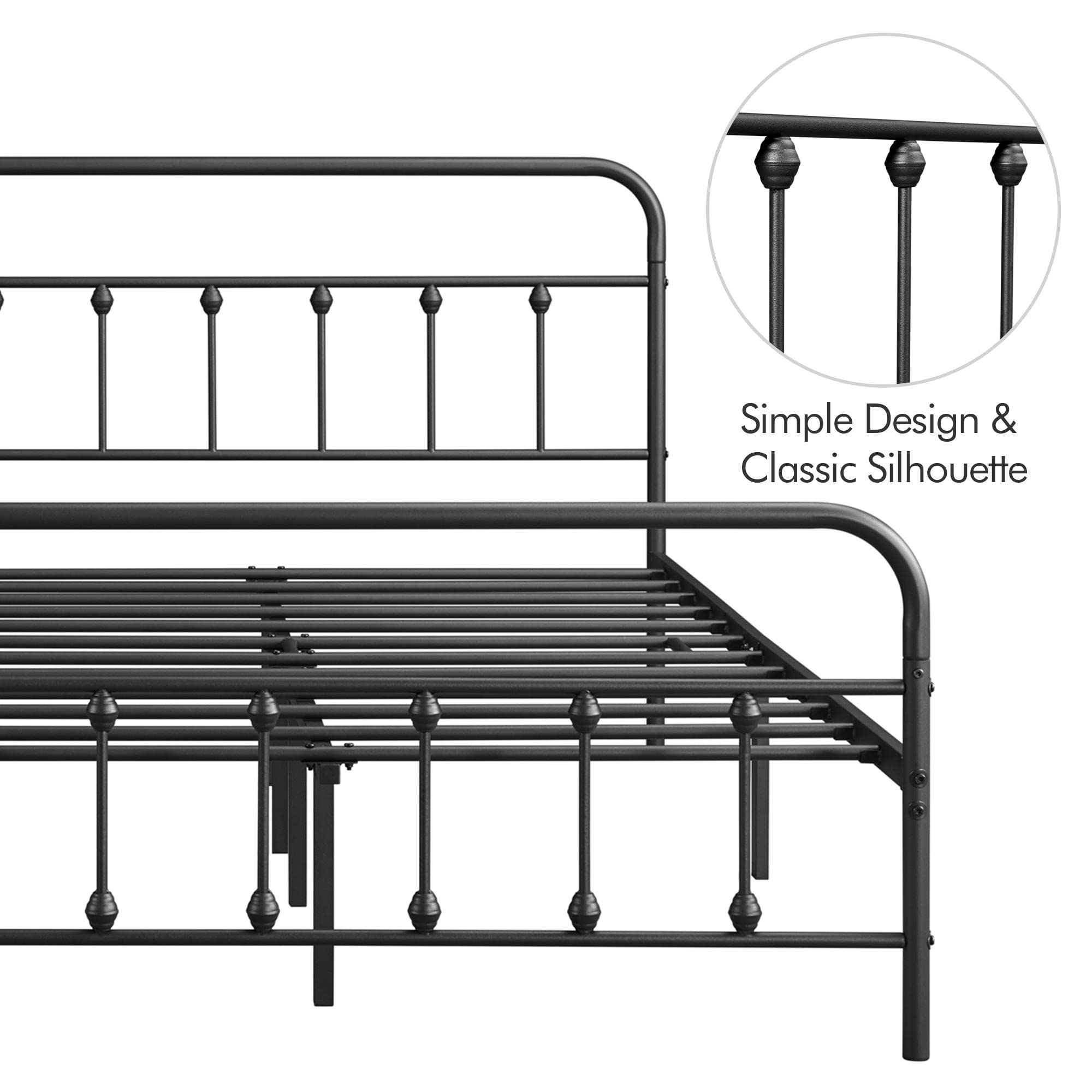 Topeakmart King Size Victorian Style Metal Bed Frame with Headboard - No Box Spring Needed, Sturdy Slat Support & Under Bed Storage - Perfect for Master Bedrooms, Guest Rooms & Small Spaces (Black)
