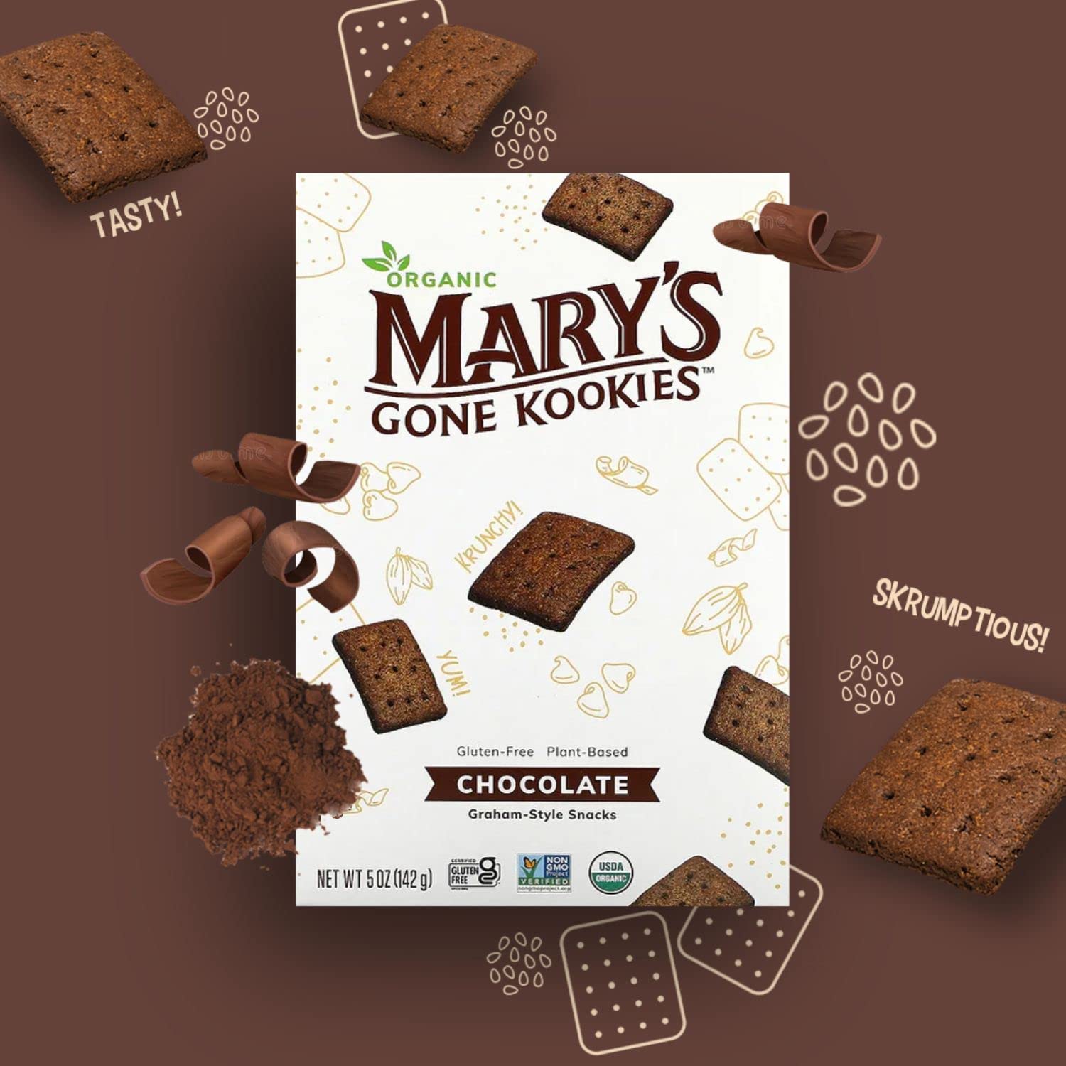 Organic Gluten-Free Vegan Chocolate Graham-Style Snacks by Mary's Gone Kookies - 5 Ounce (Pack of 6) | Healthy School Lunch, Office Snack & On-the-Go Treat