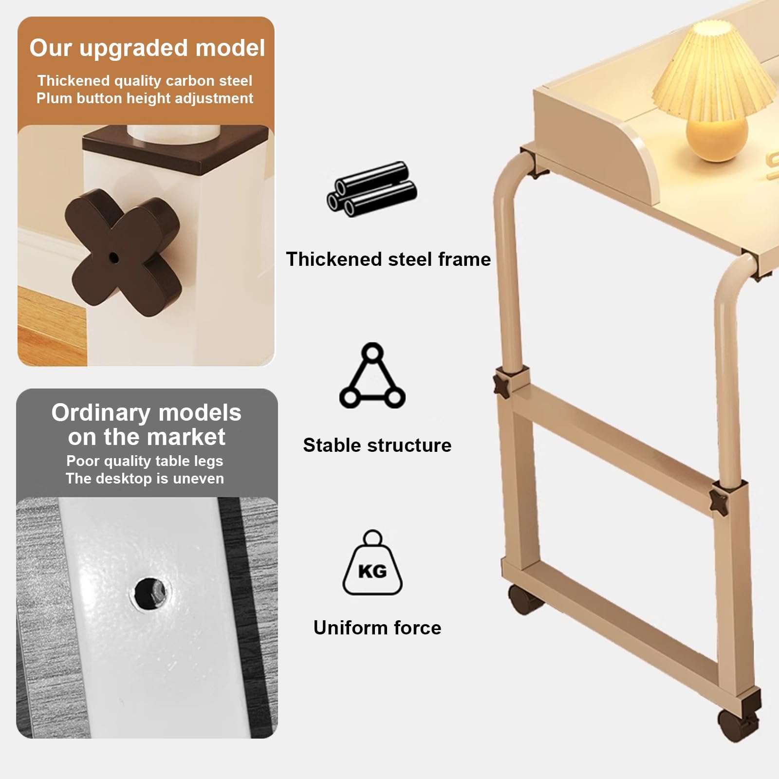 Adjustable Overbed Table with Wheels - King Size Rolling Tray Desk for Laptop, Writing, and Dining - Wooden Overbed Desk for Living Room, Bedroom, and Hospital Use