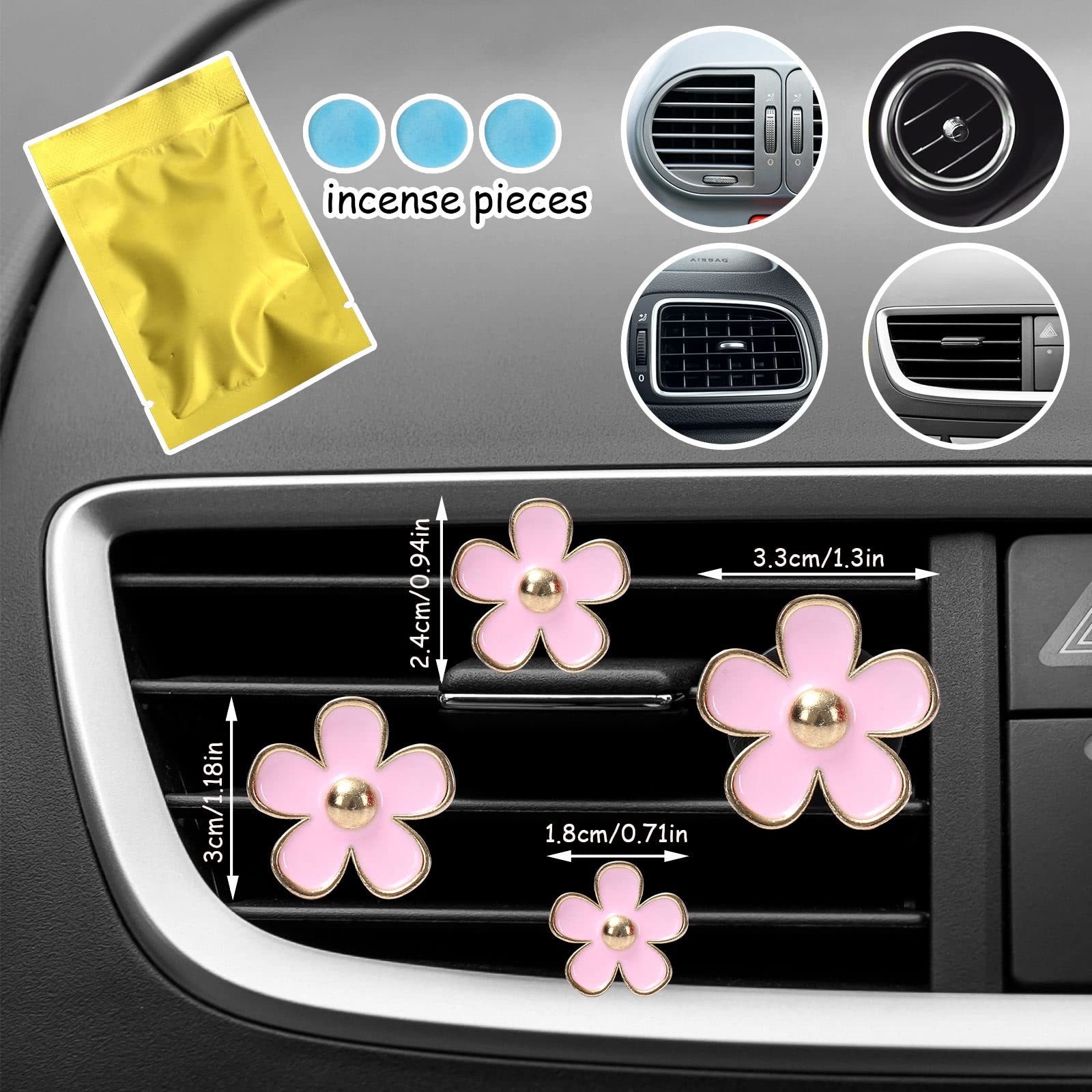8PCS Whaline Daisy Flower Car Air Vent Clips with Fragrance Pads - Pink & White Car Air Freshener Decor, Cute Car Accessories for AC Vents - Perfect for Freshening Your Car, Office or Home Interior